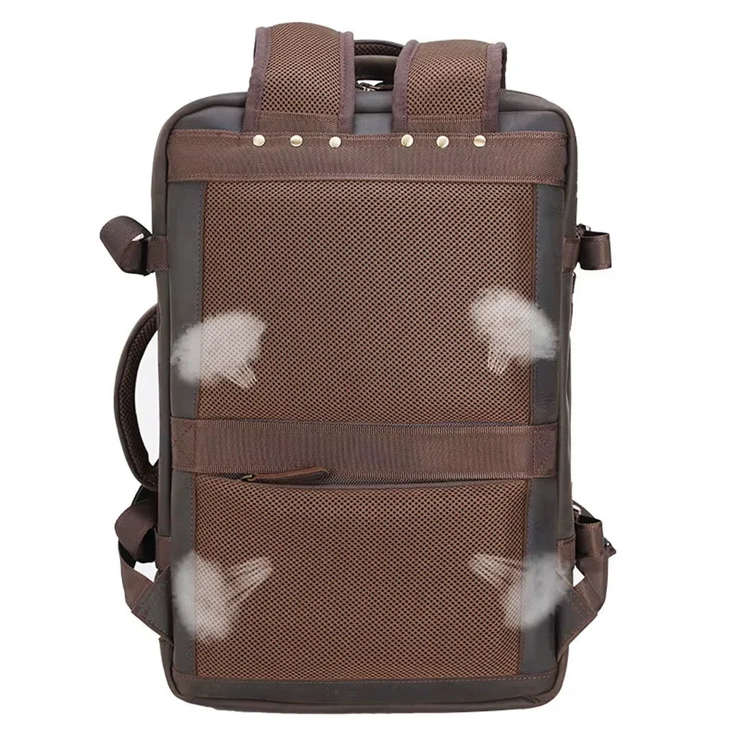 Costas respiráveis da mochila masculina de couro Crazy Horse castanho escuro BAGAGEM VIP