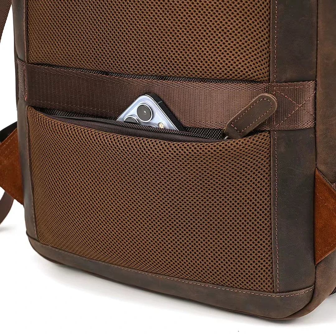Bolso traseiro da mochila masculina de couro Crazy Horse castanho escuro BAGAGEM VIP