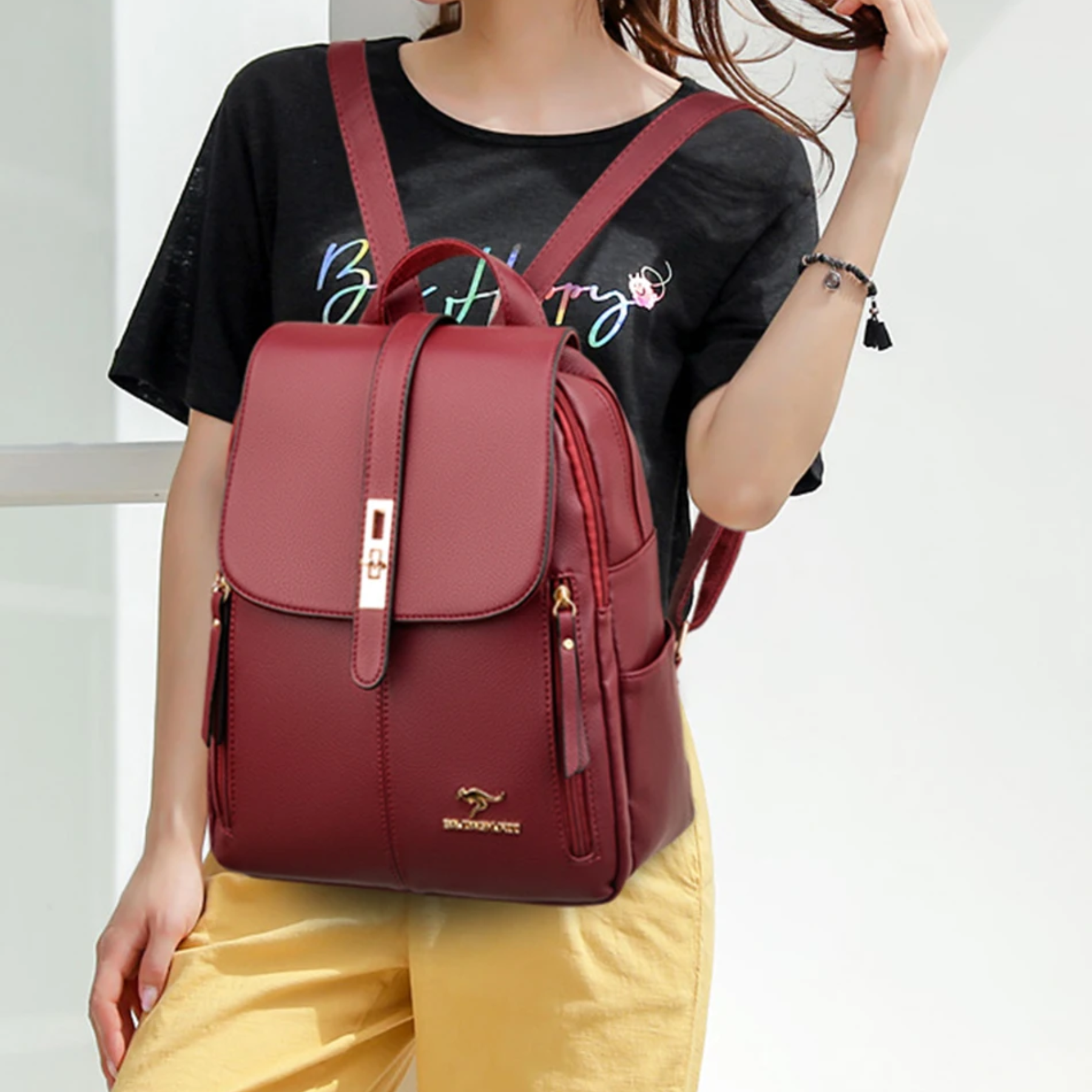 Mochila Feminina De Couro Premium KMFFLY