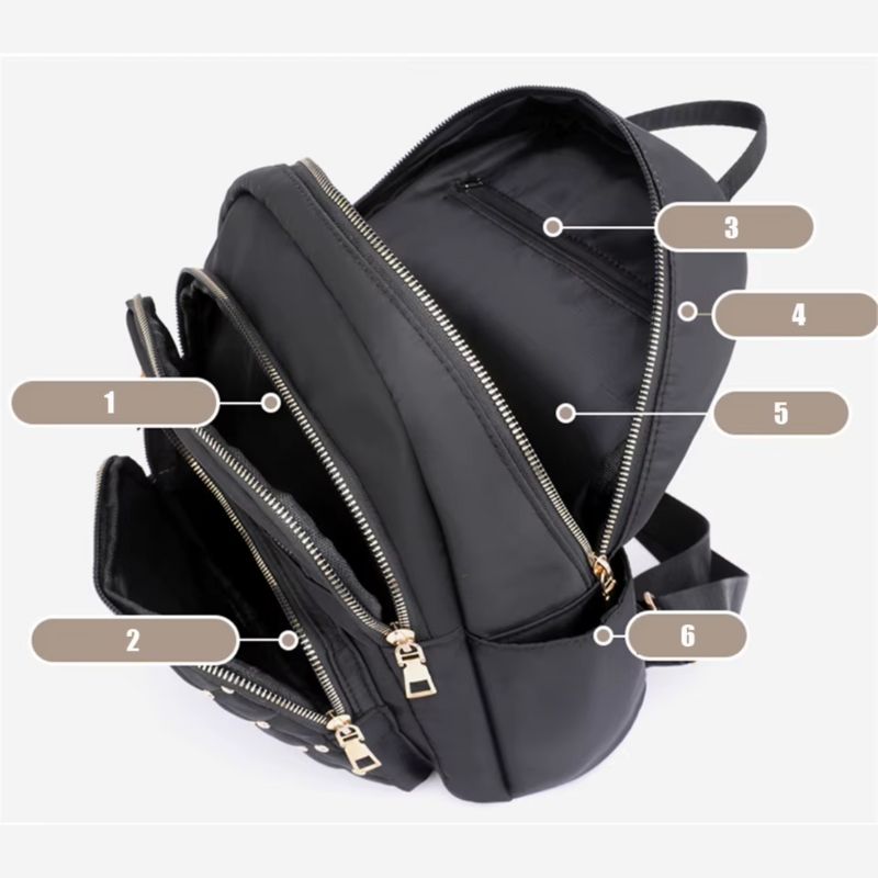 Mochila Feminina Preto Compartimentos