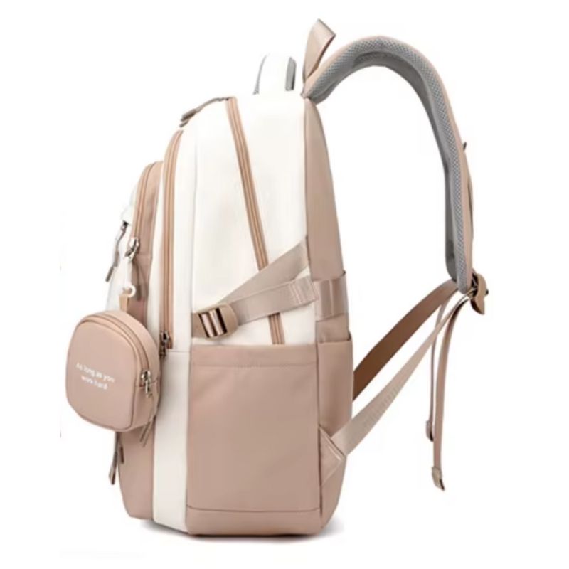 Mochila Escolar Feminina Bege Premium BaijiStar Lateral