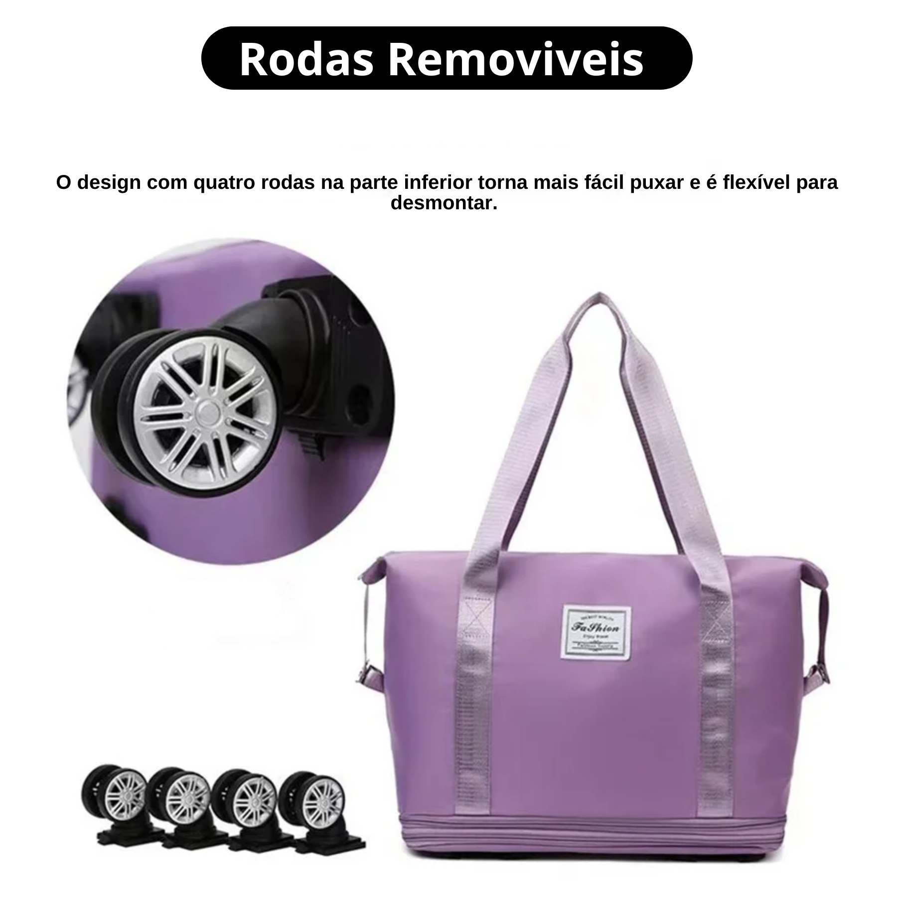 Bolsa de viagem feminina expansível azul em Oxford resistente vista frontal