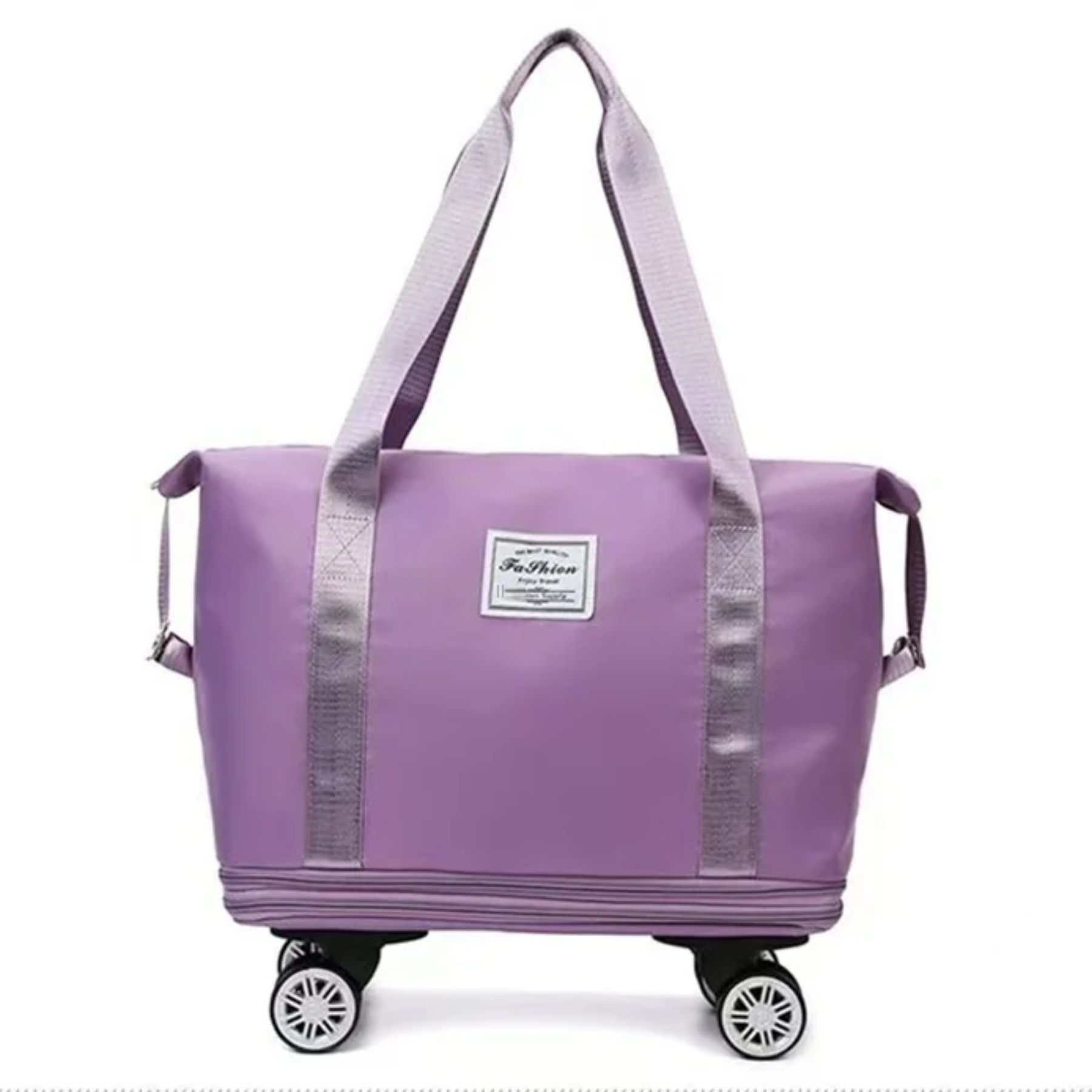 Detalhe do tecido Oxford impermeável e resistente da bolsa de viagem feminina expansível