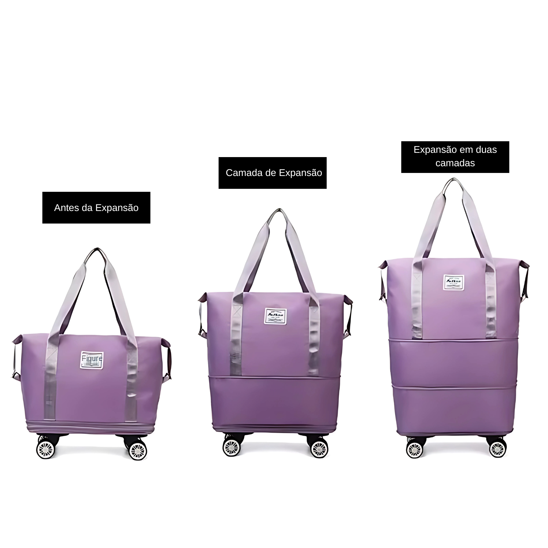 Mulher carregando bolsa de viagem feminina expansível estilo travel bag moderna