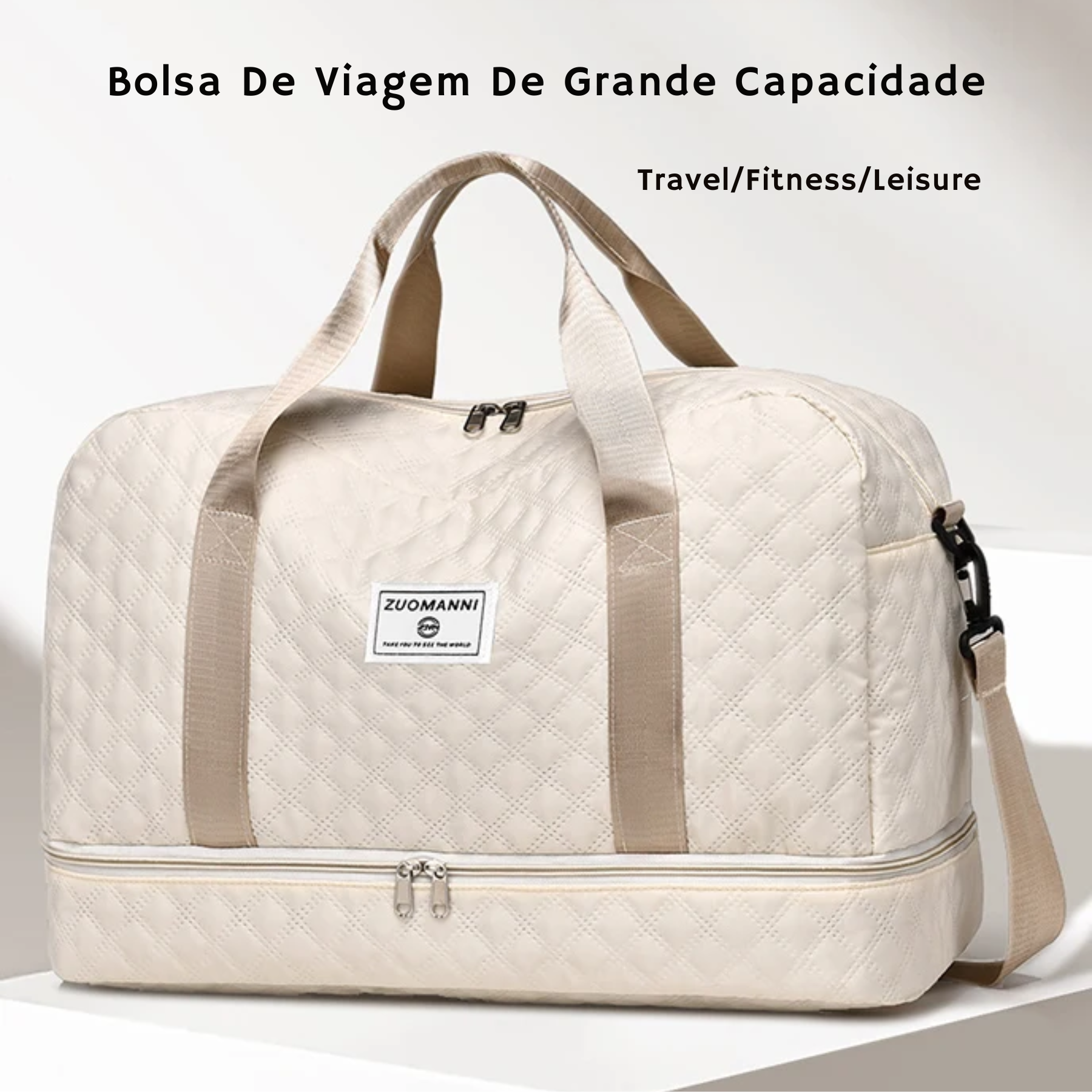 Bolsa feminina FitCap bege ideal para viagens curtas e de final de semana.