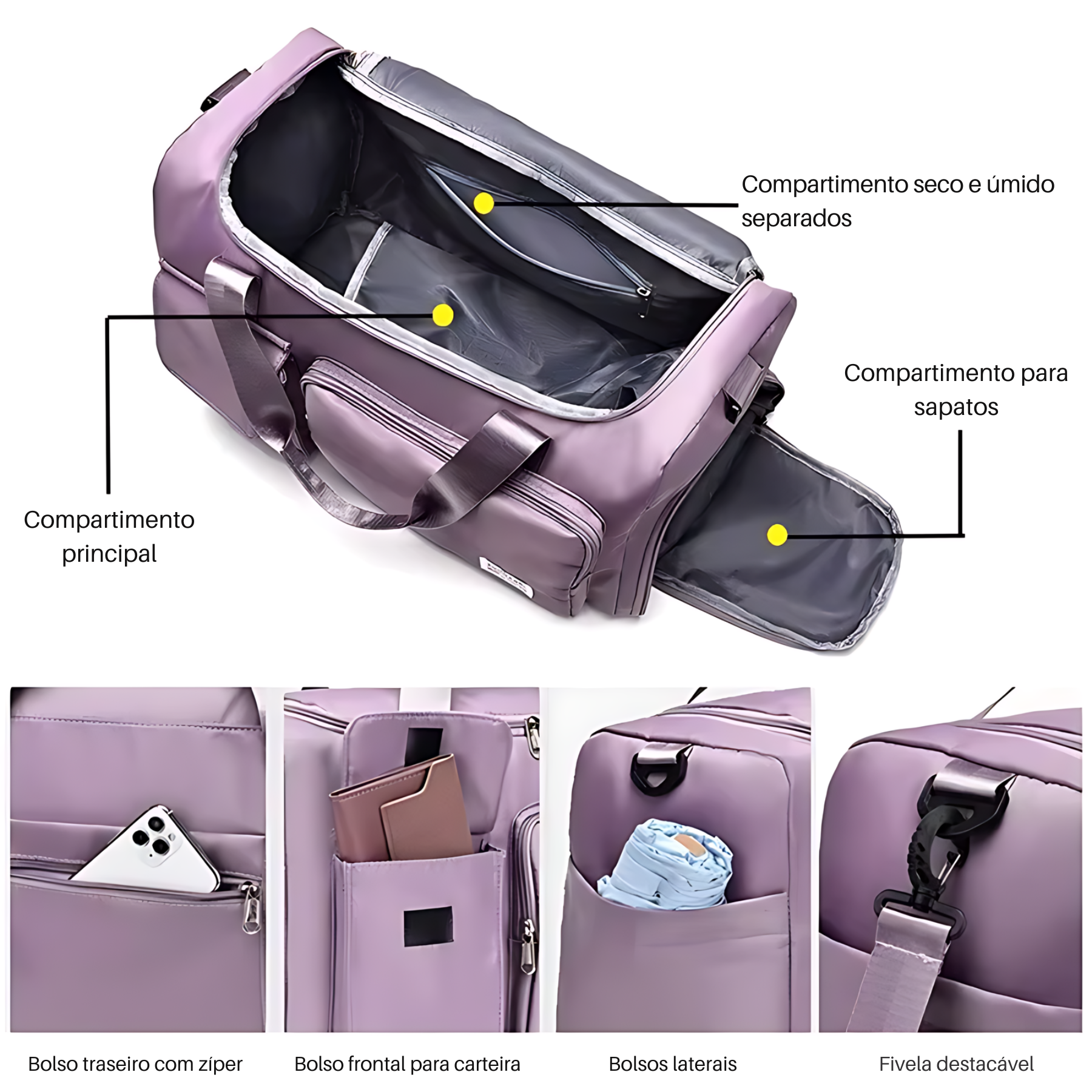 Bolsa de Viagem Feminina GlobeGlam – Roxa 35 Litros