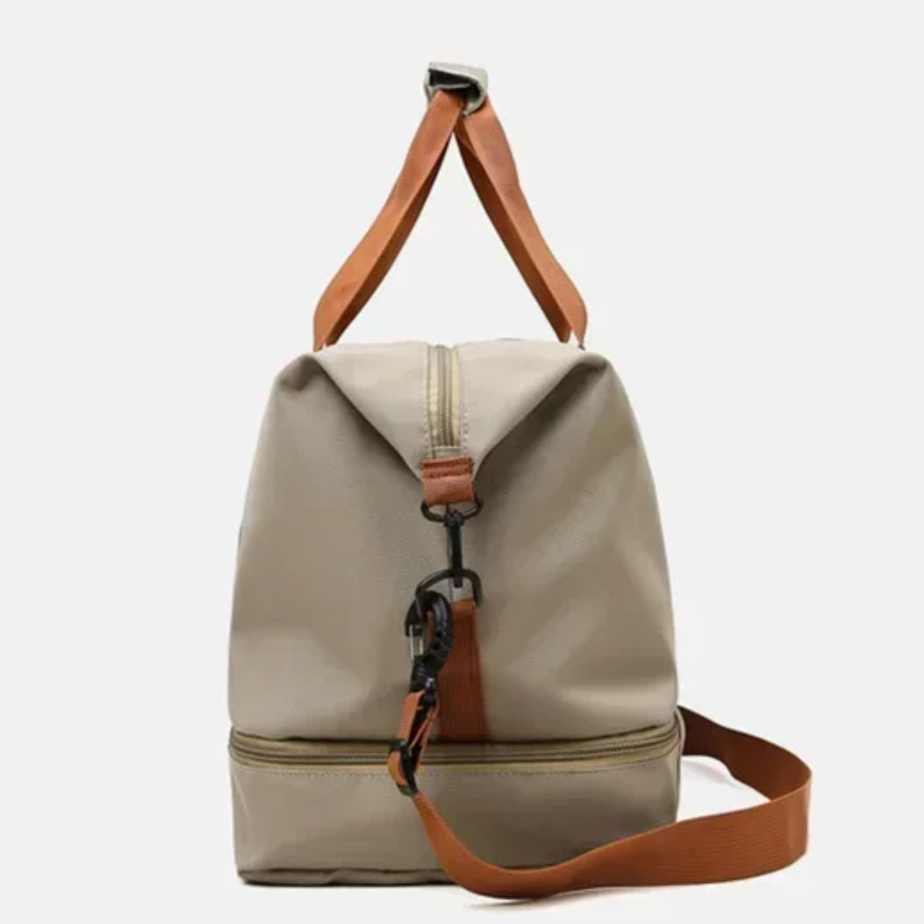 Fechamento em zíper reforçado da bolsa feminina UltraPack bege