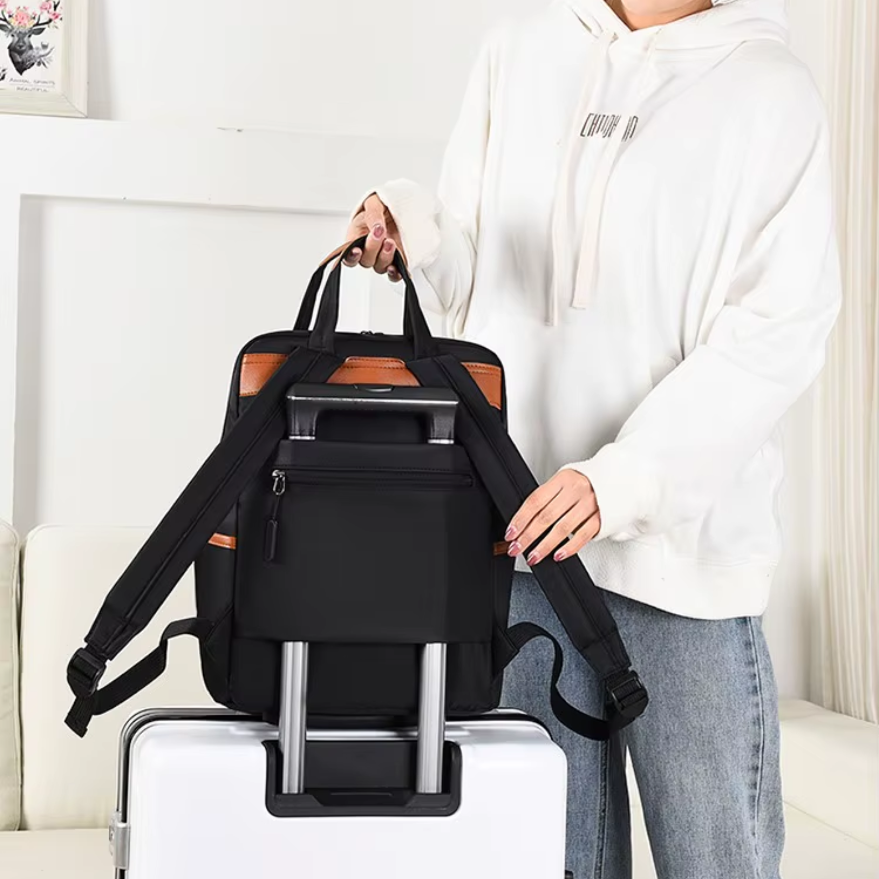Bolsa Mochila Feminina Riliwil Oxford Preta