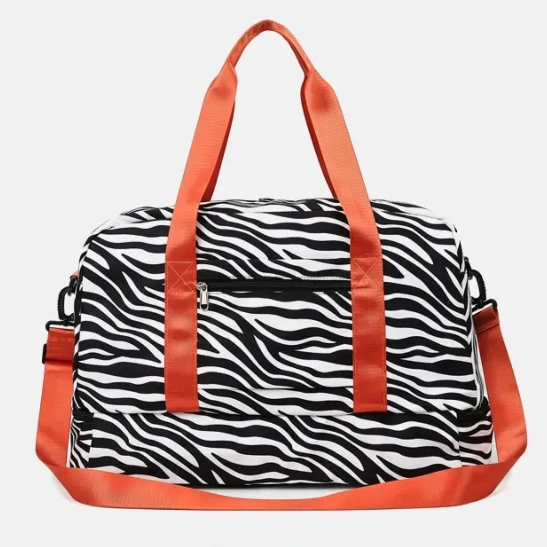 Bolsa de viagem feminina casual estampa zebra, estilo versátil e espaçoso.