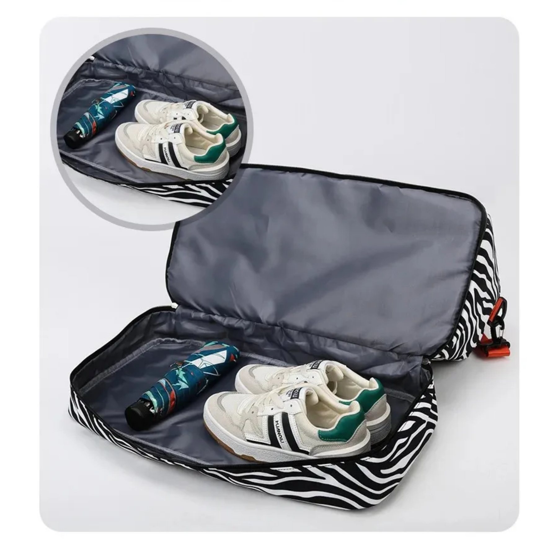 Bolsa de viagem feminina leve estampa zebra, fácil de transportar e resistente.