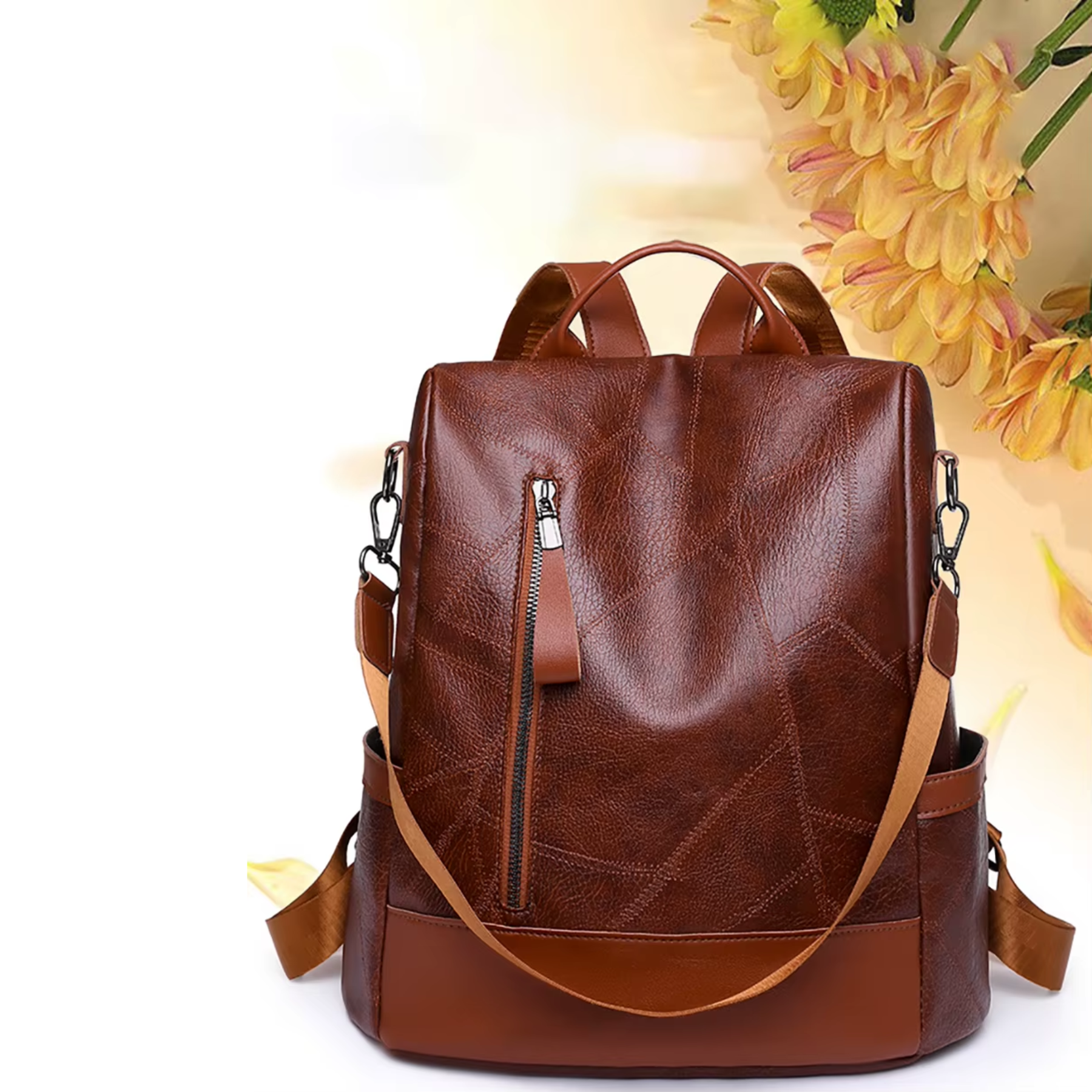 Bolsa Mochila Feminina em Couro ChicShield – Marrom (2 em 1 Bolsa)