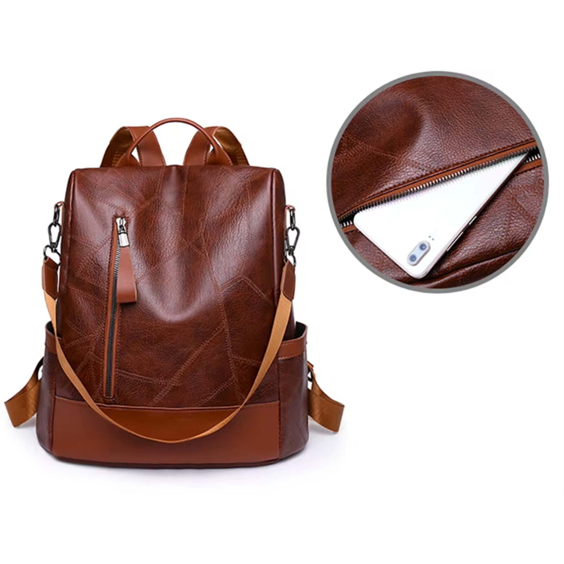 Bolsa Mochila Feminina em Couro ChicShield – Marrom (2 em 1 Bolsa)