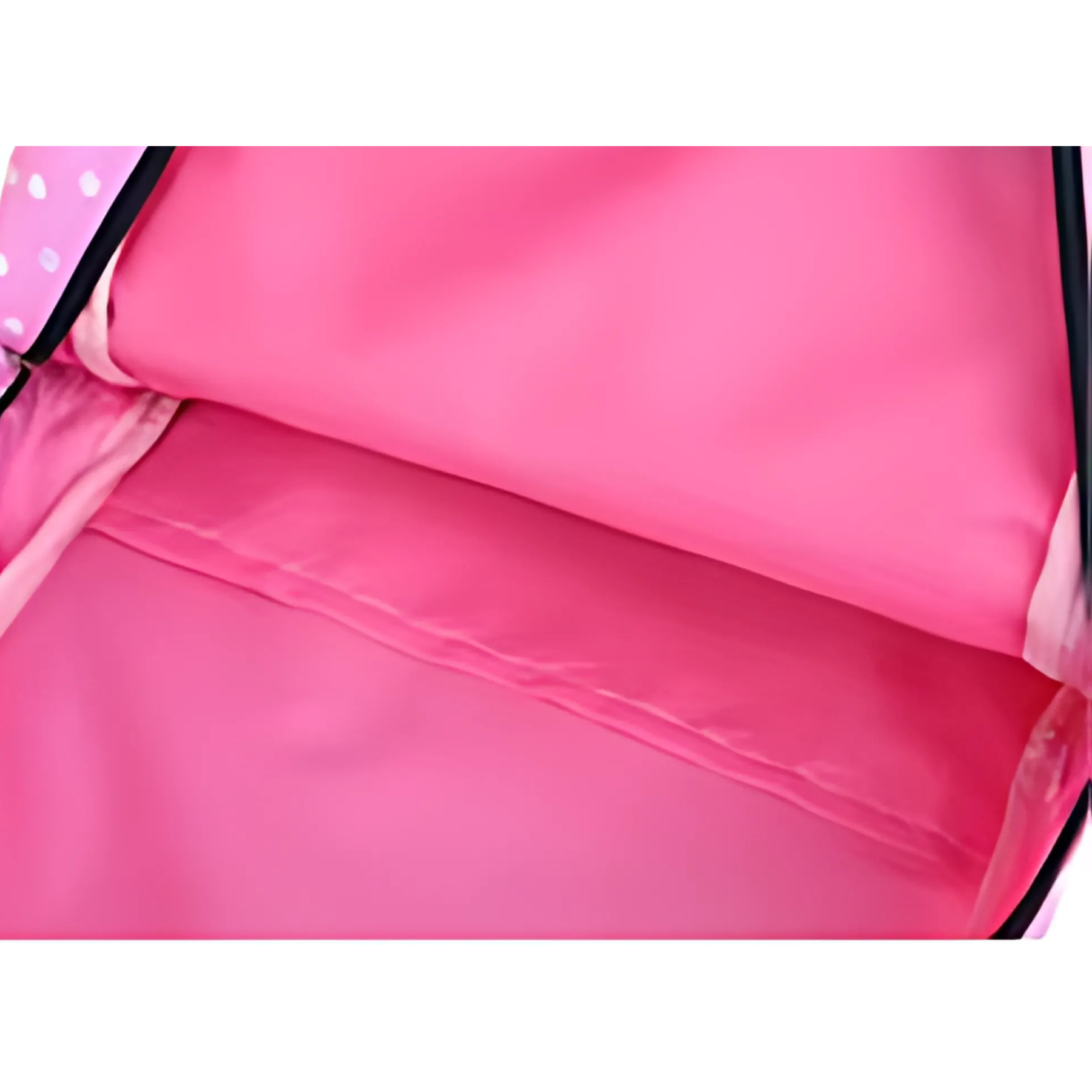 Costuras reforçadas na mochila escolar feminina rosa com estampa poá