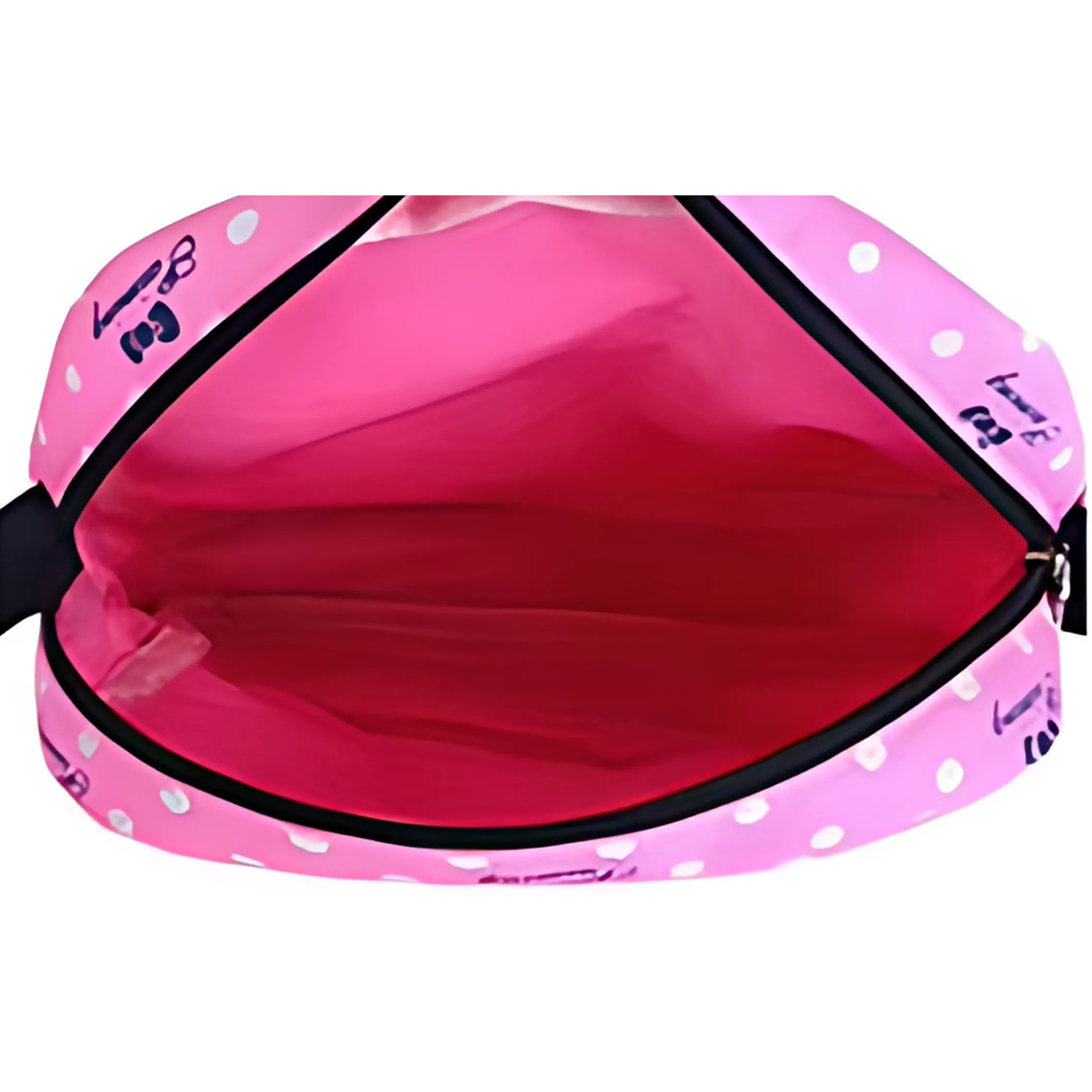 Interior da lancheira rosa CharmingKid para lanches infantis, fácil de higienizar