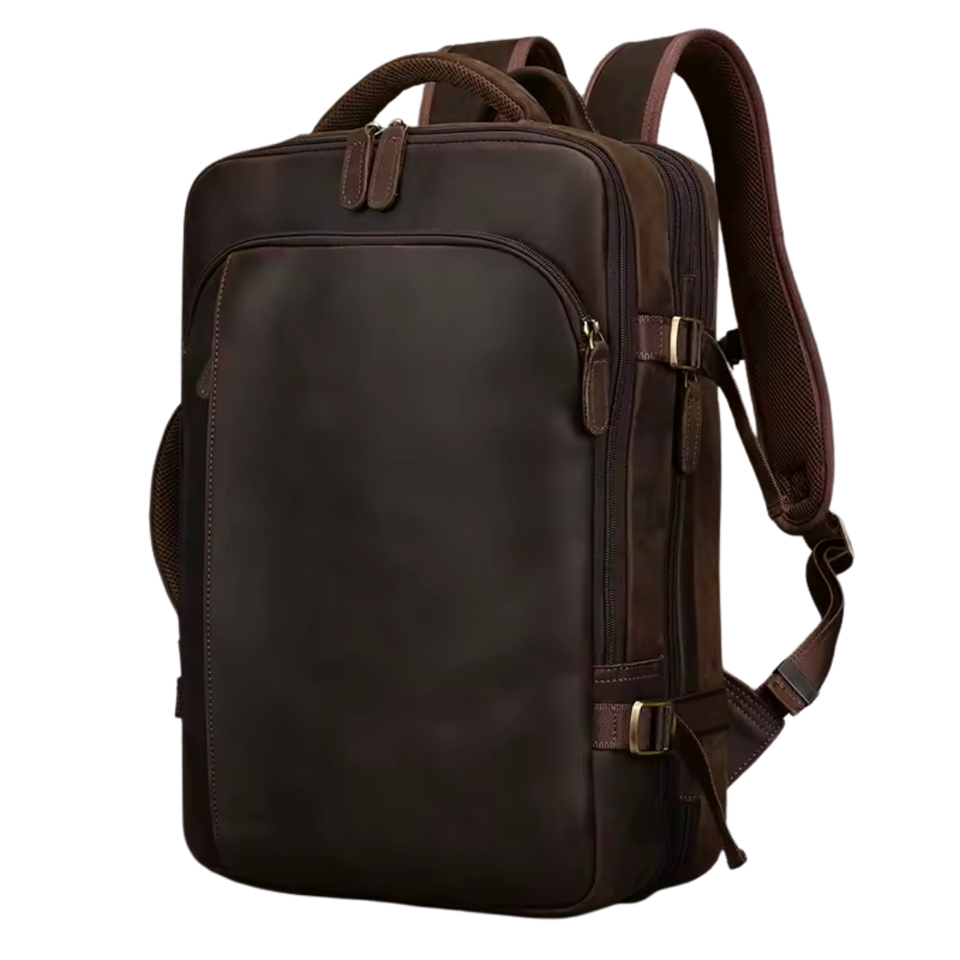 Mochila Masculina de Couro Crazy Horse Castanho Escuro BAGAGEM VIP