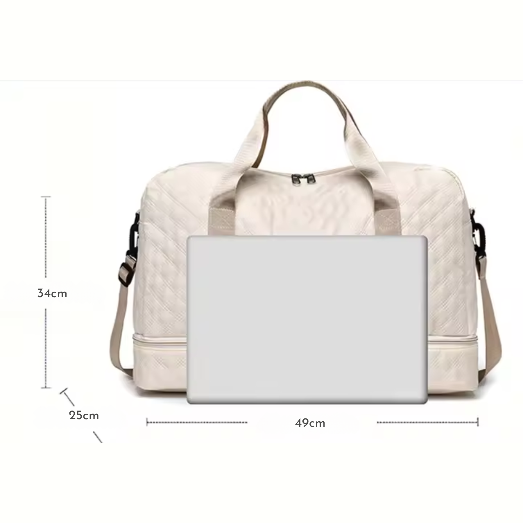 meditas da Bolsa feminina FitCap bege ideal para viagens curtas e de final de semana.