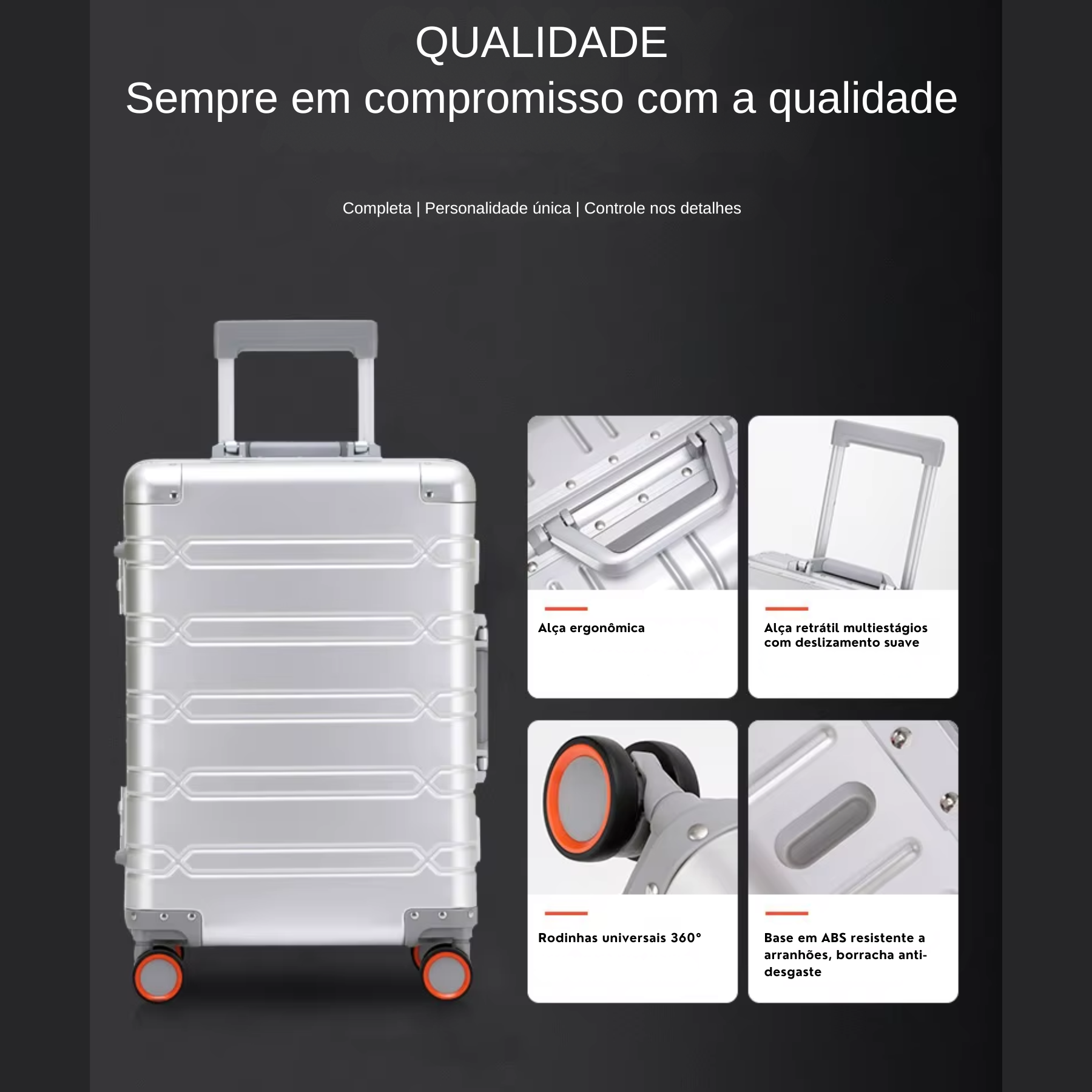 Mala de Viagem AeroTrek Alumínio e Magnésio – Bagagem de Mão com Rodinhas 360°