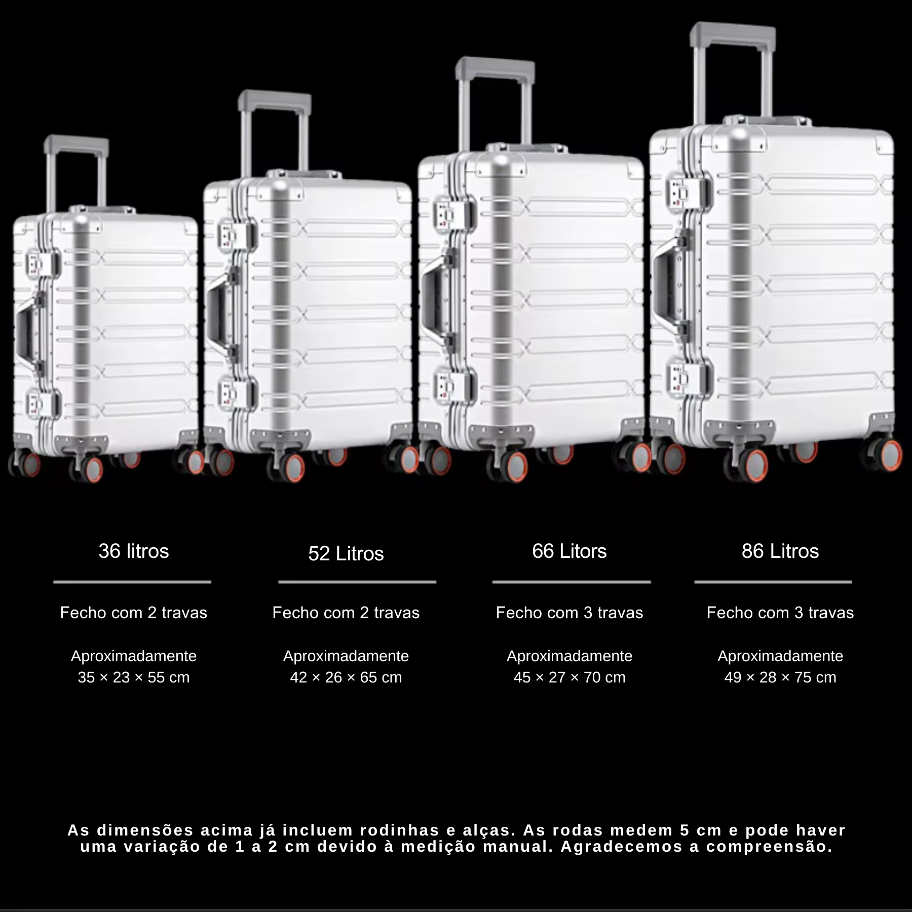 Mala de Viagem AeroTrek Alumínio e Magnésio – Bagagem de Mão com Rodinhas 360°