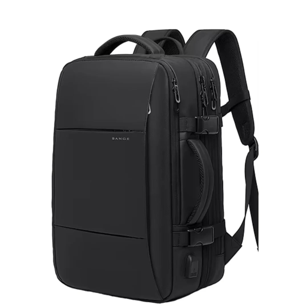Mochila de viagem TechVoyager Pro 45L preta vista frontal impermeável