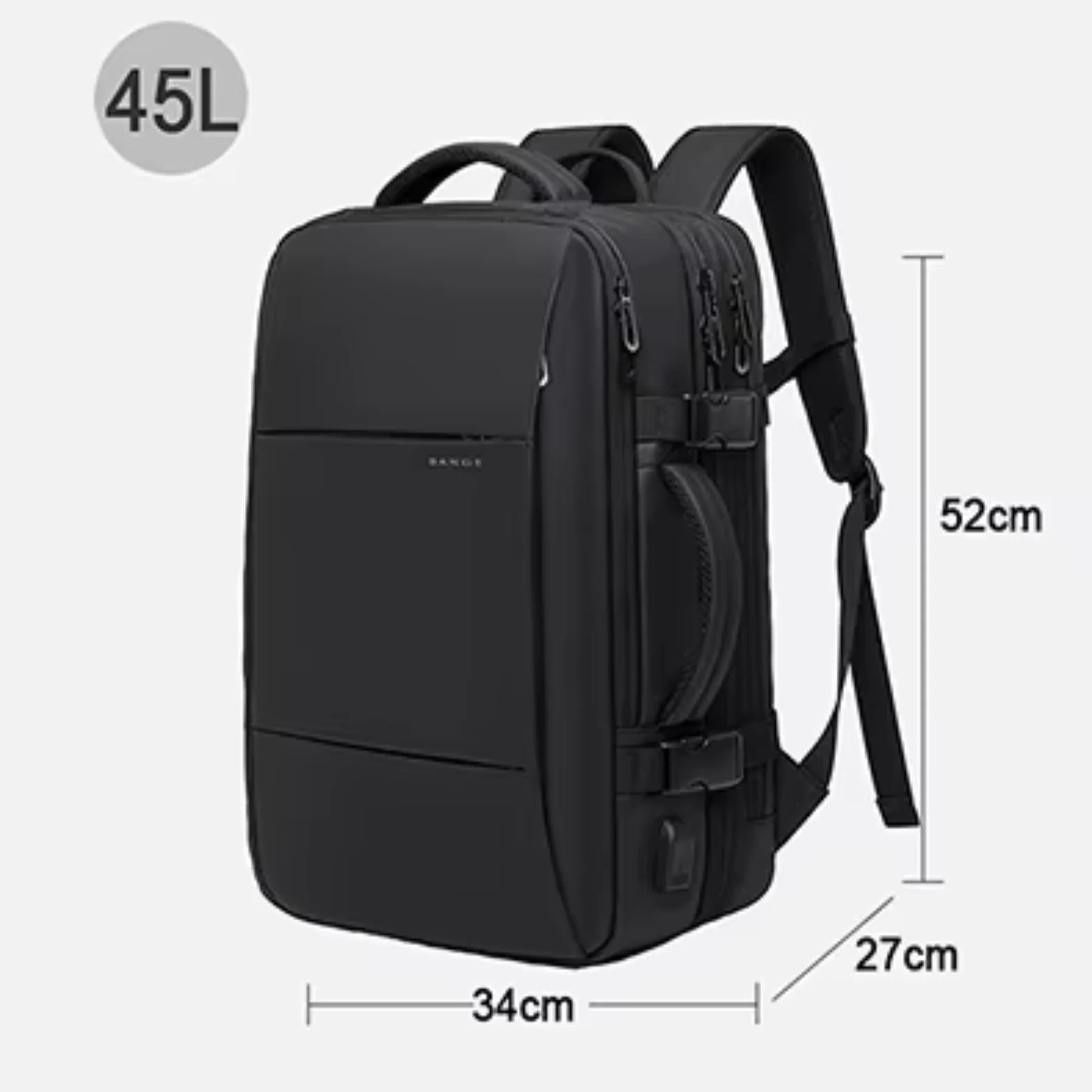 Detalhe da costura reforçada da mochila TechVoyager Pro preta 45L impermeável