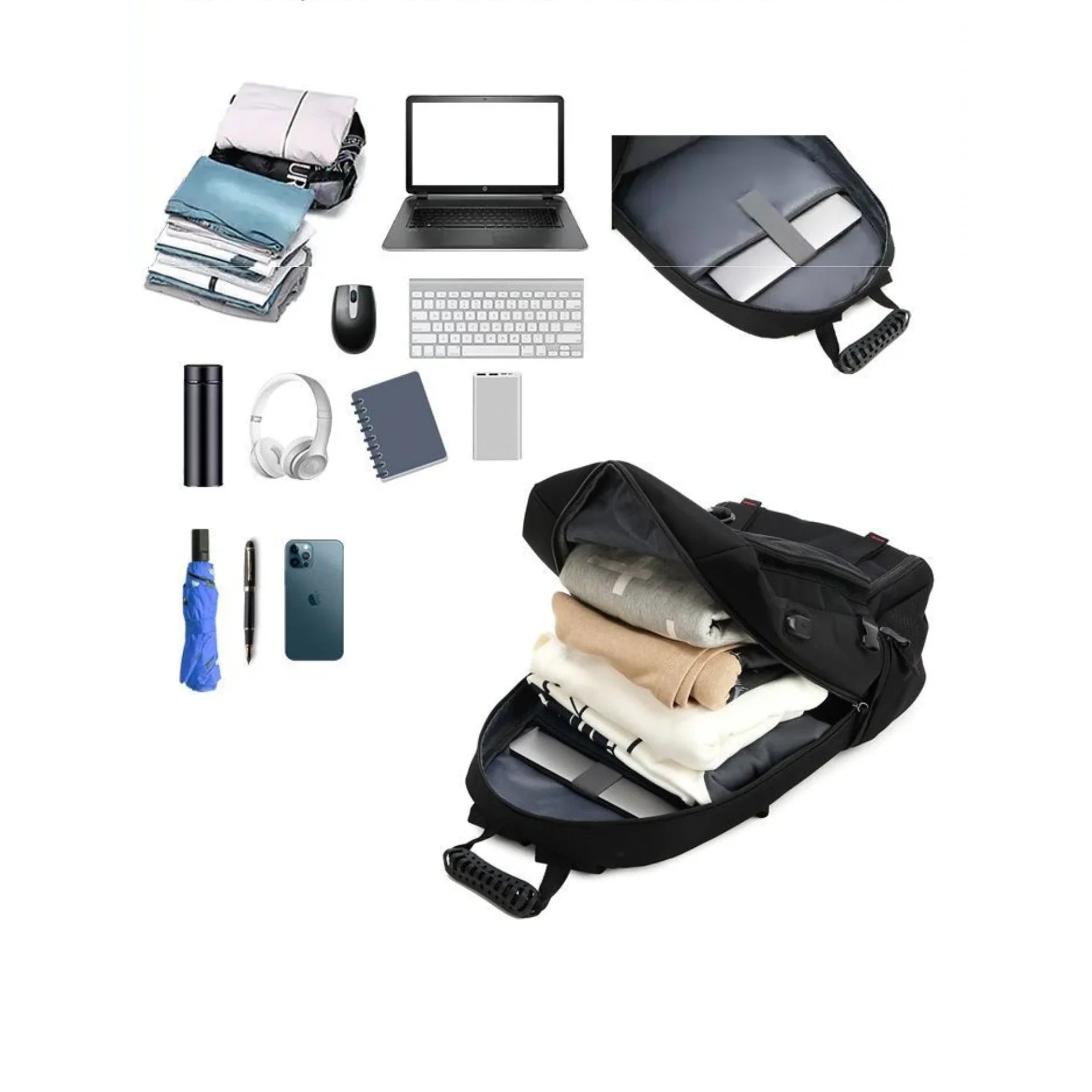 Painel traseiro respirável da mochila feminina preta para conforto prolongado