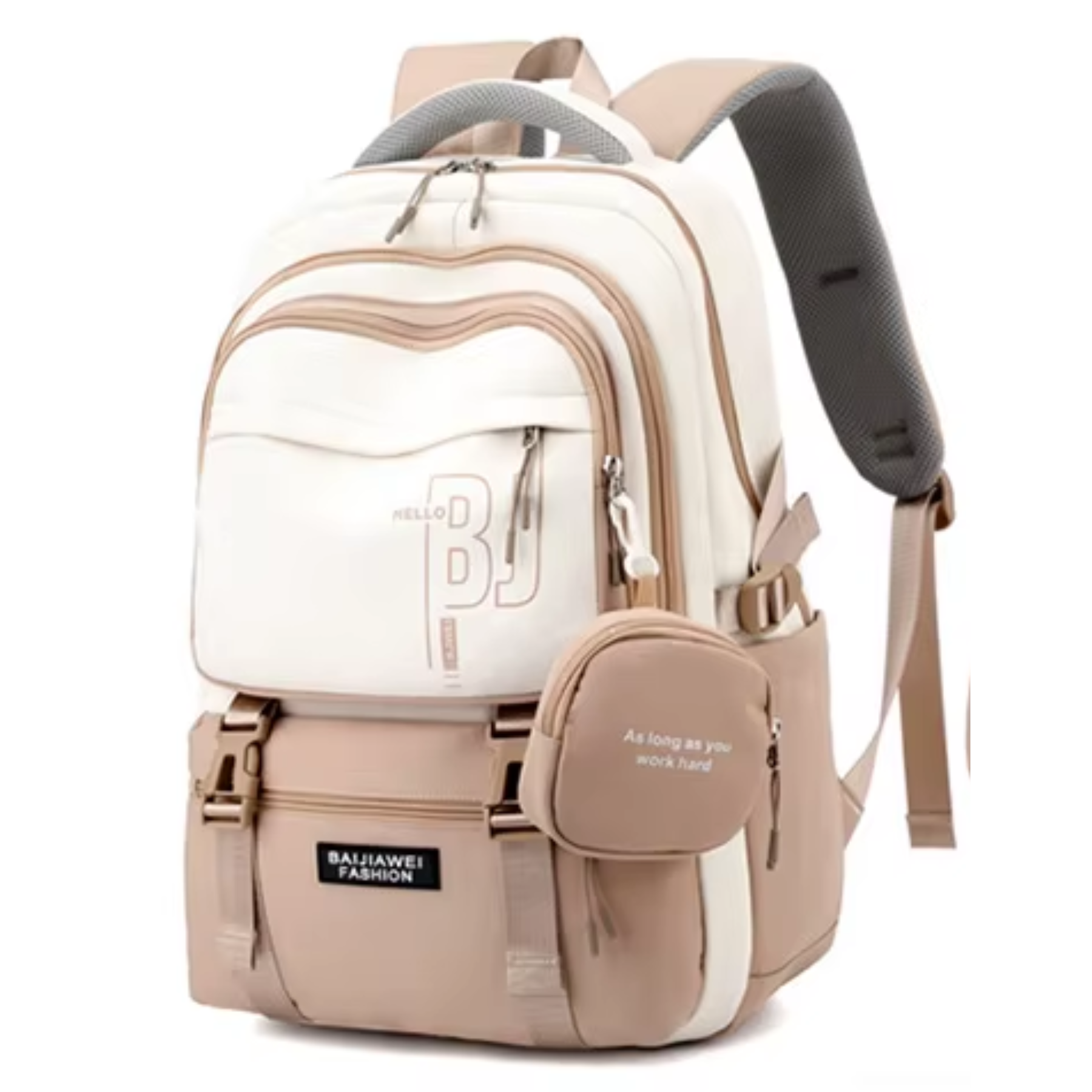 Mochila escolar feminina bege BaijiStar premium com mini bolsa inclusa