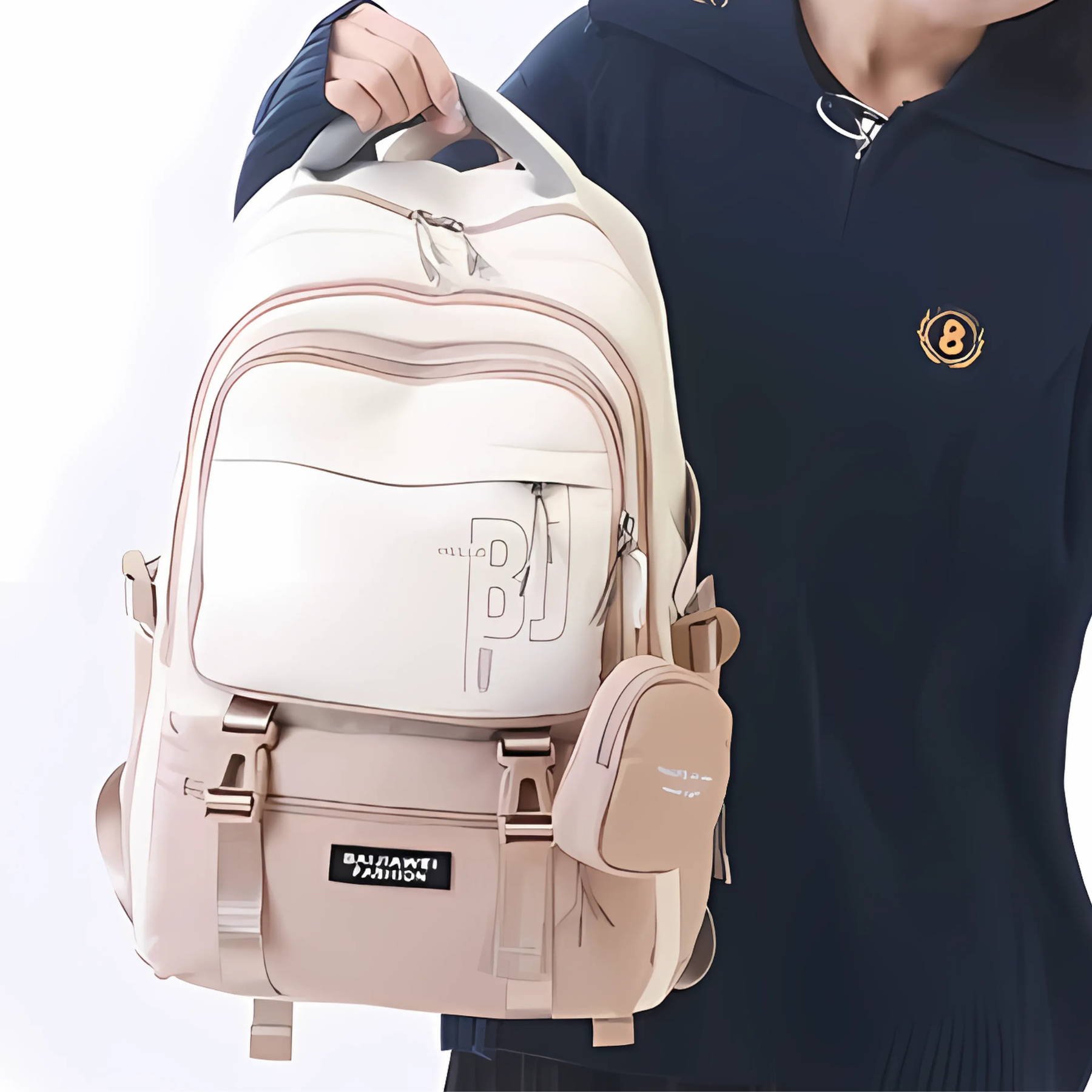 Mochila Escolar Feminina Bege Premium BaijiStar + Mini Bolsa Inclusa