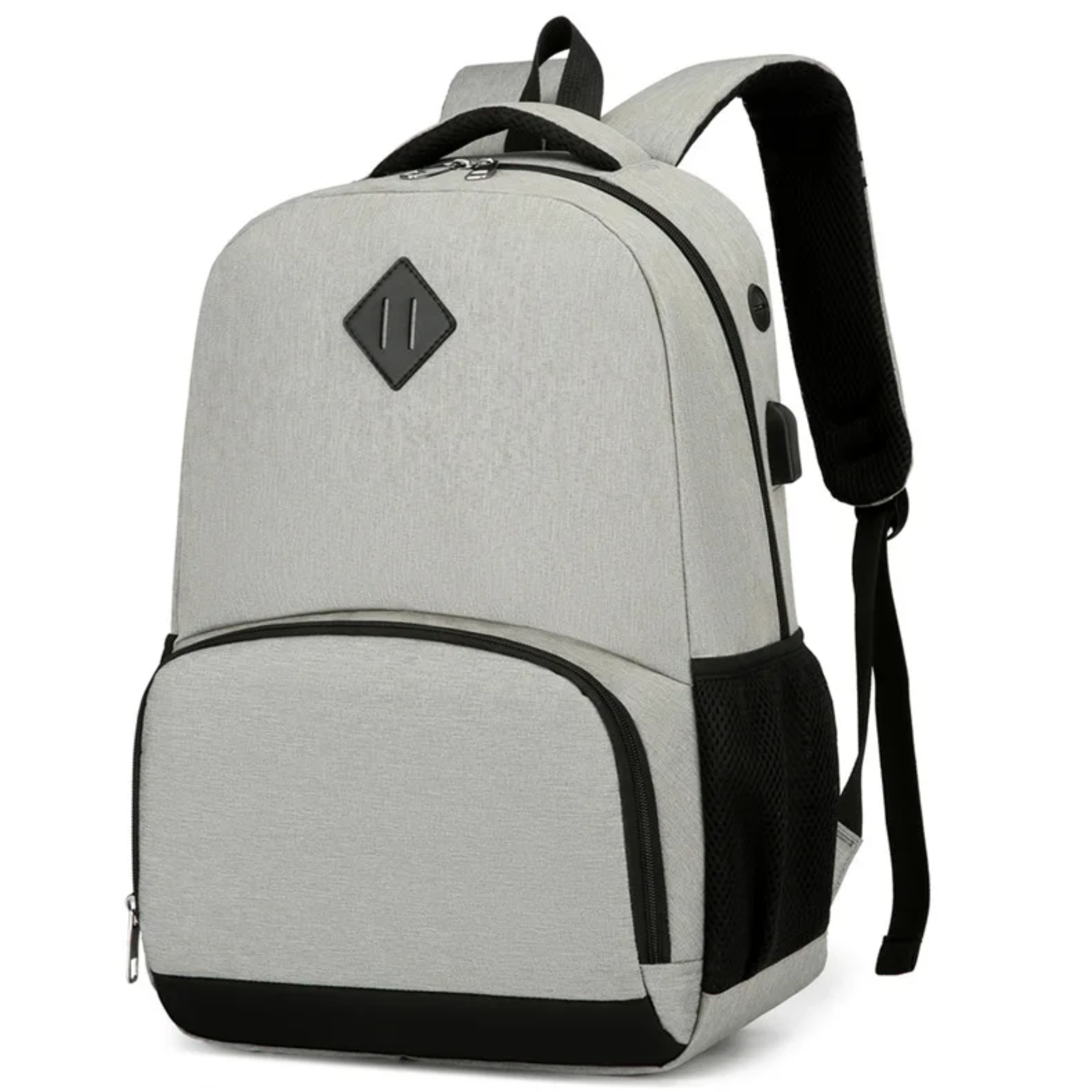 Bolso lateral da mochila feminina cinza ExecuPack com garrafa de água