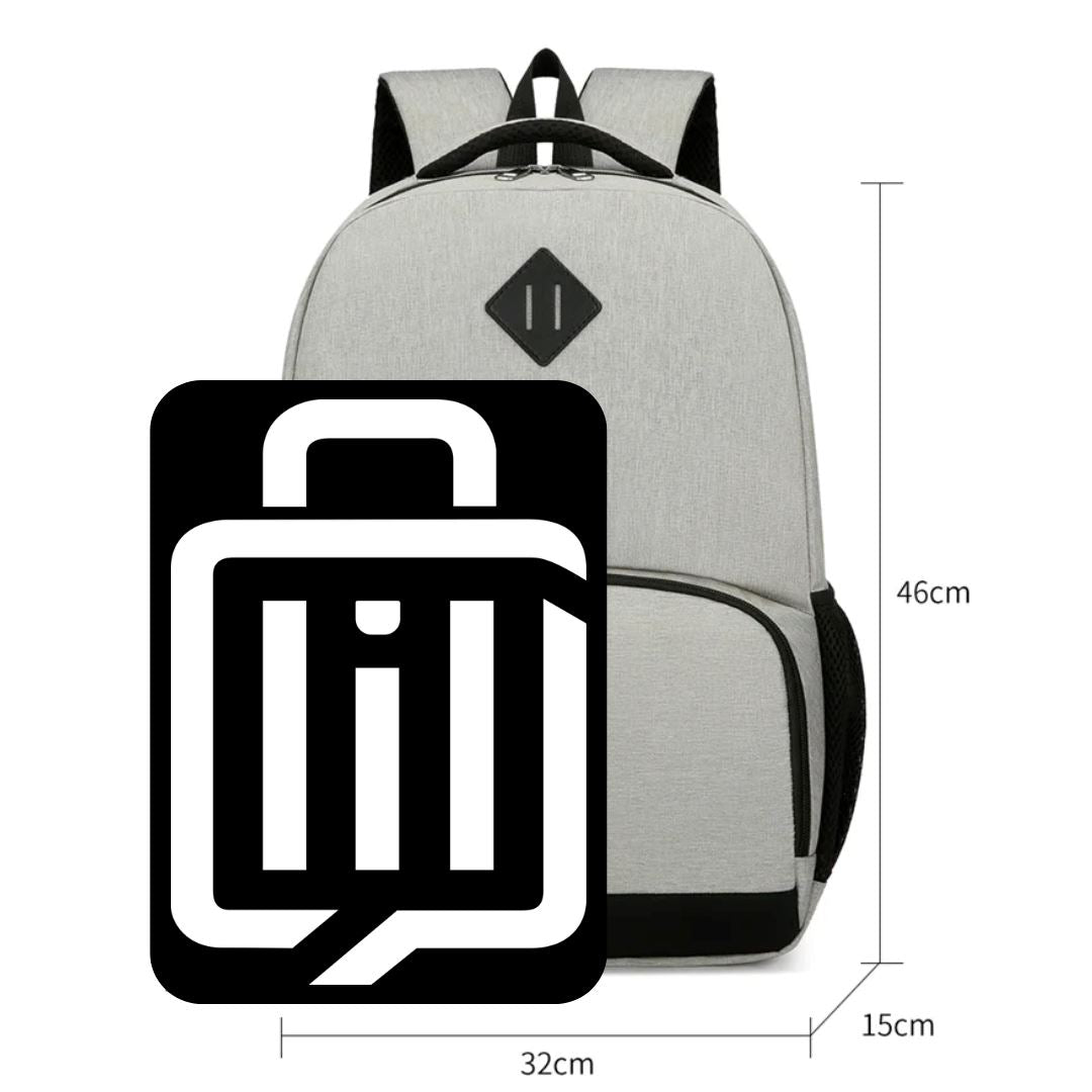Parte traseira da mochila feminina cinza ExecuPack com alças acolchoadas ergonômicas