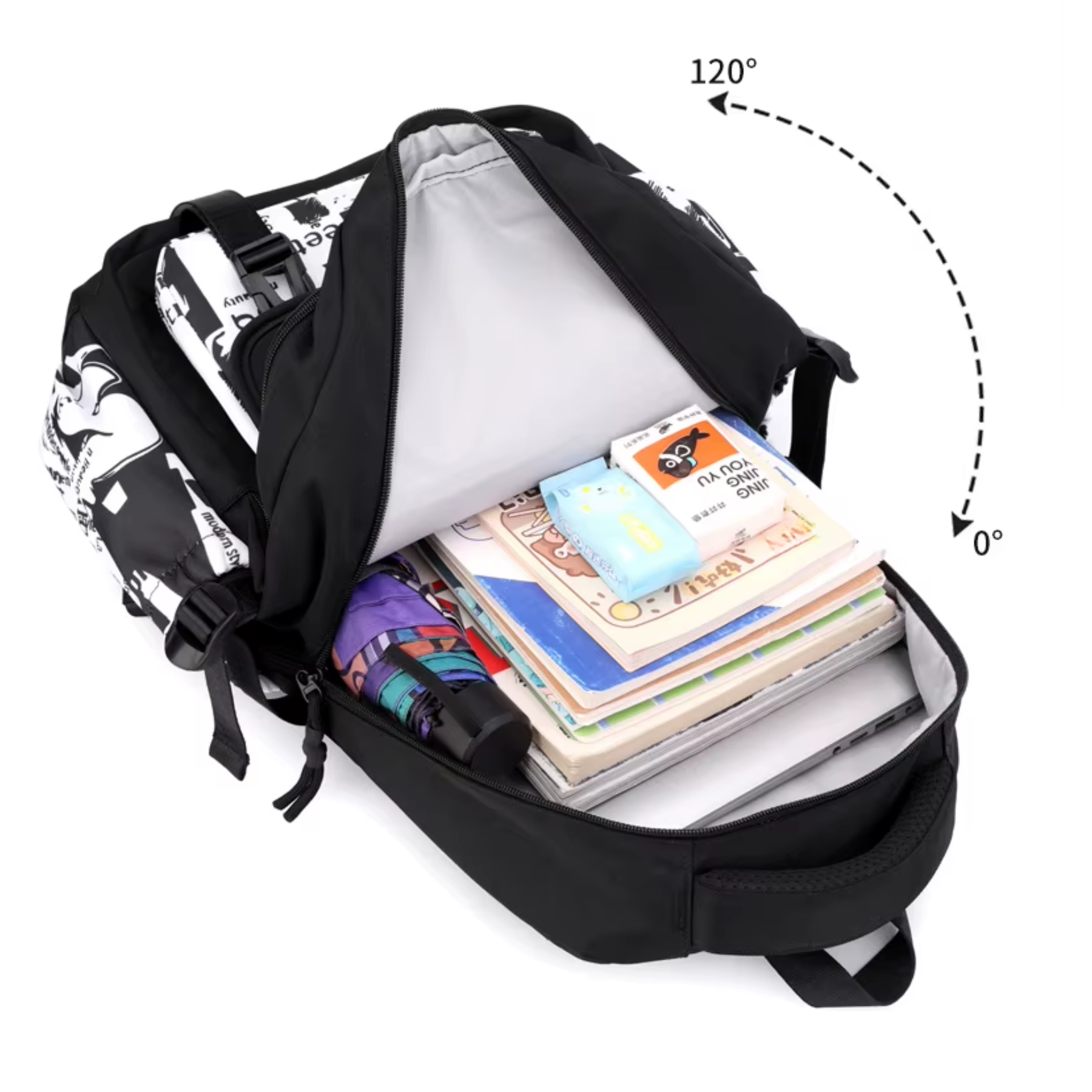 Bolsos frontais com fivelas e bolso superior para acesso rápido ao estojo e chaves.