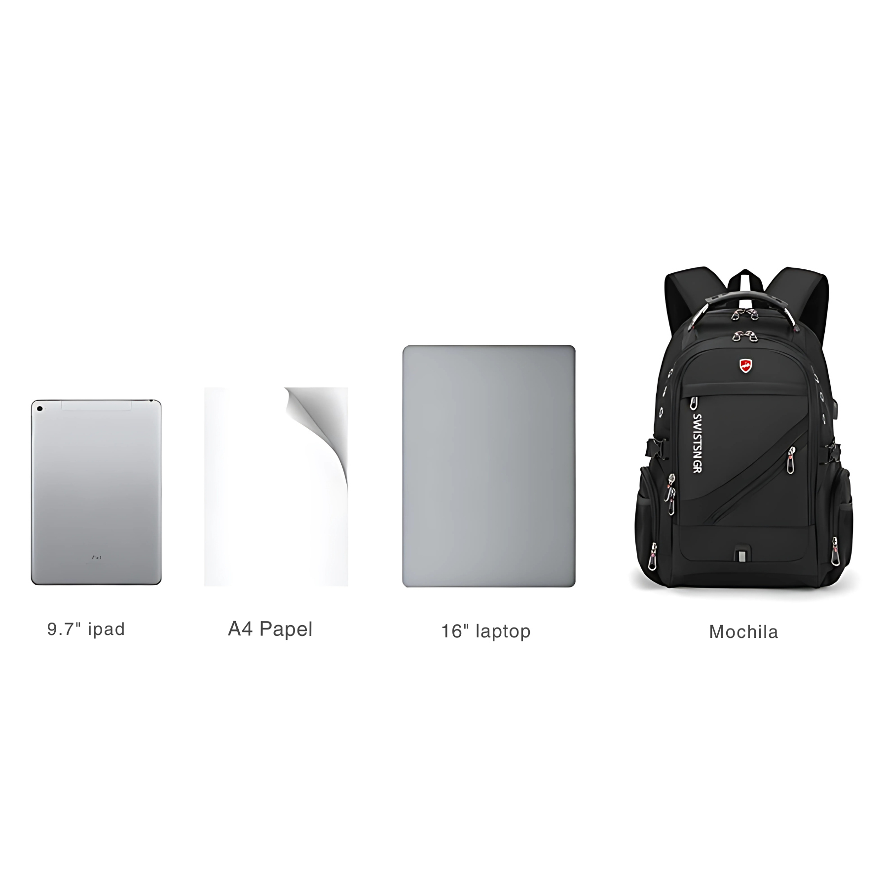 Mochila Masculina Preta NimbusPack aberta mostrando compartimentos internos