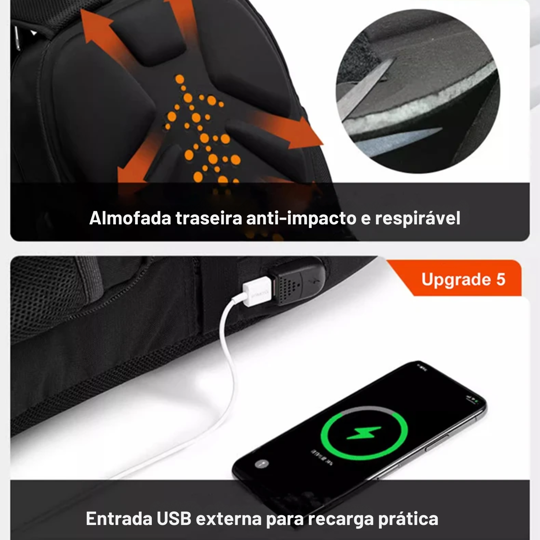 Bolsos laterais duplos da Mochila Masculina Preta NimbusPack para garrafa e guarda-chuva