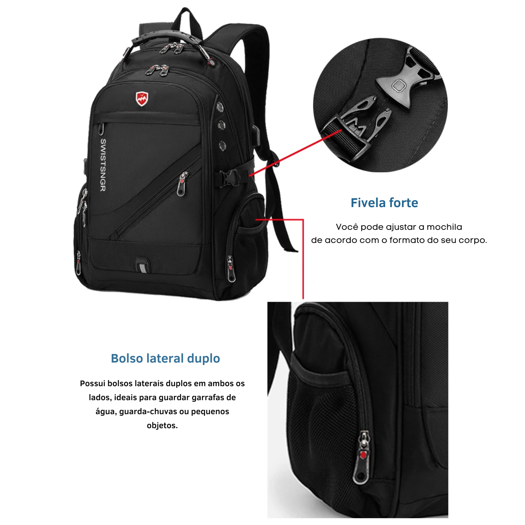 Mochila Masculina Preta NimbusPack capacidade 55 litros espaçosa