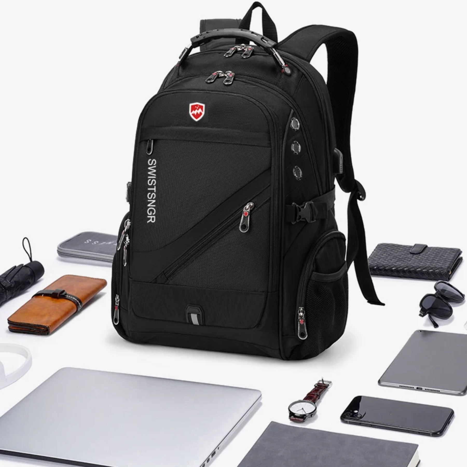 Organização interna inteligente da Mochila Masculina Preta NimbusPack