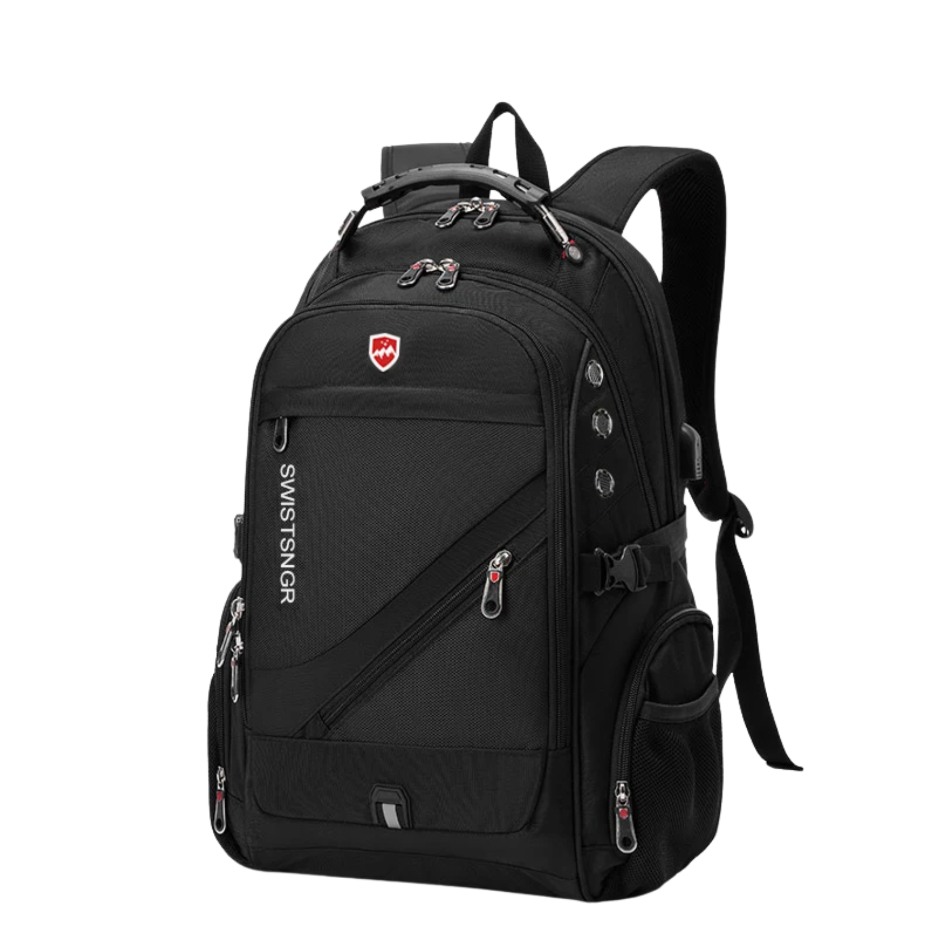 Mochila Masculina Preta NimbusPack com entrada USB integrada para carregamento prático
