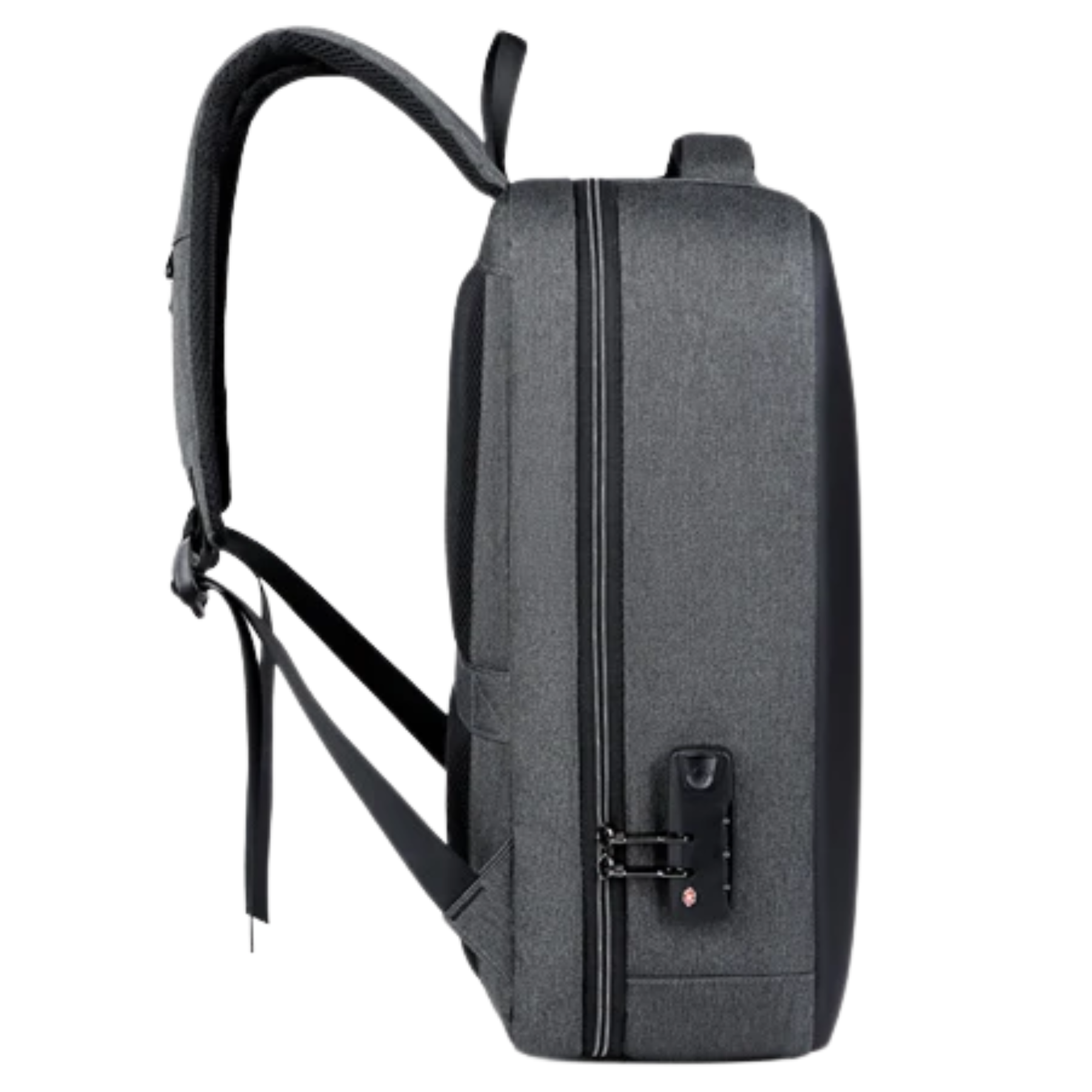 Detalhe da entrada USB integrada da mochila TechGuard