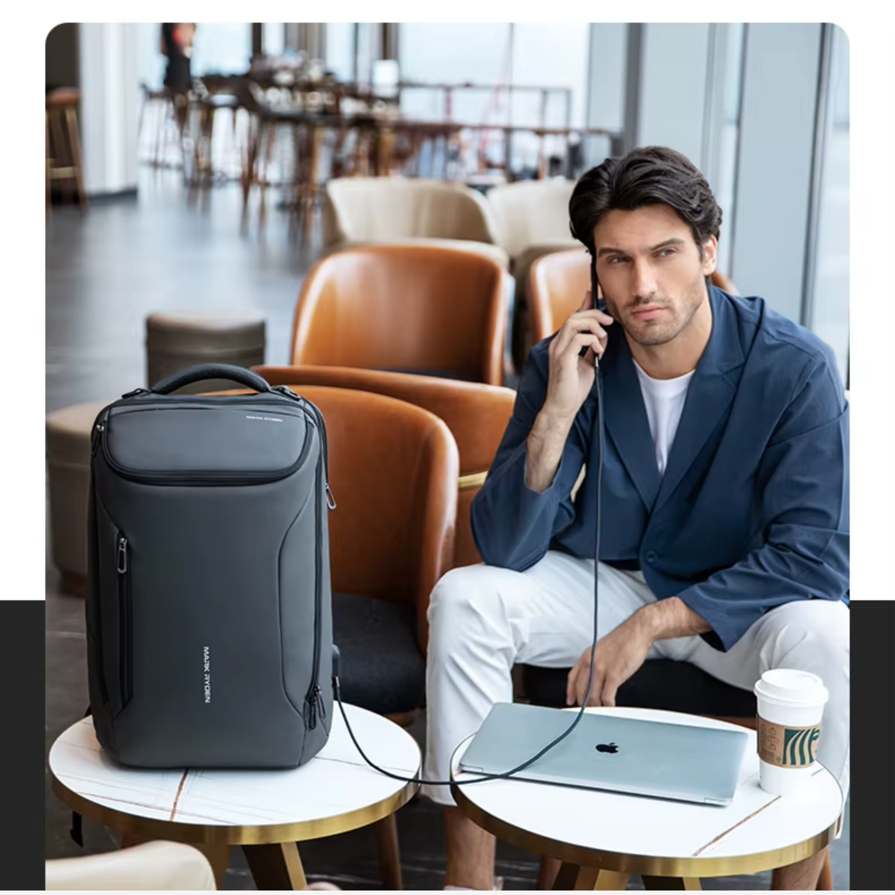 Mochila antifurto masculina preta com bolso traseiro oculto