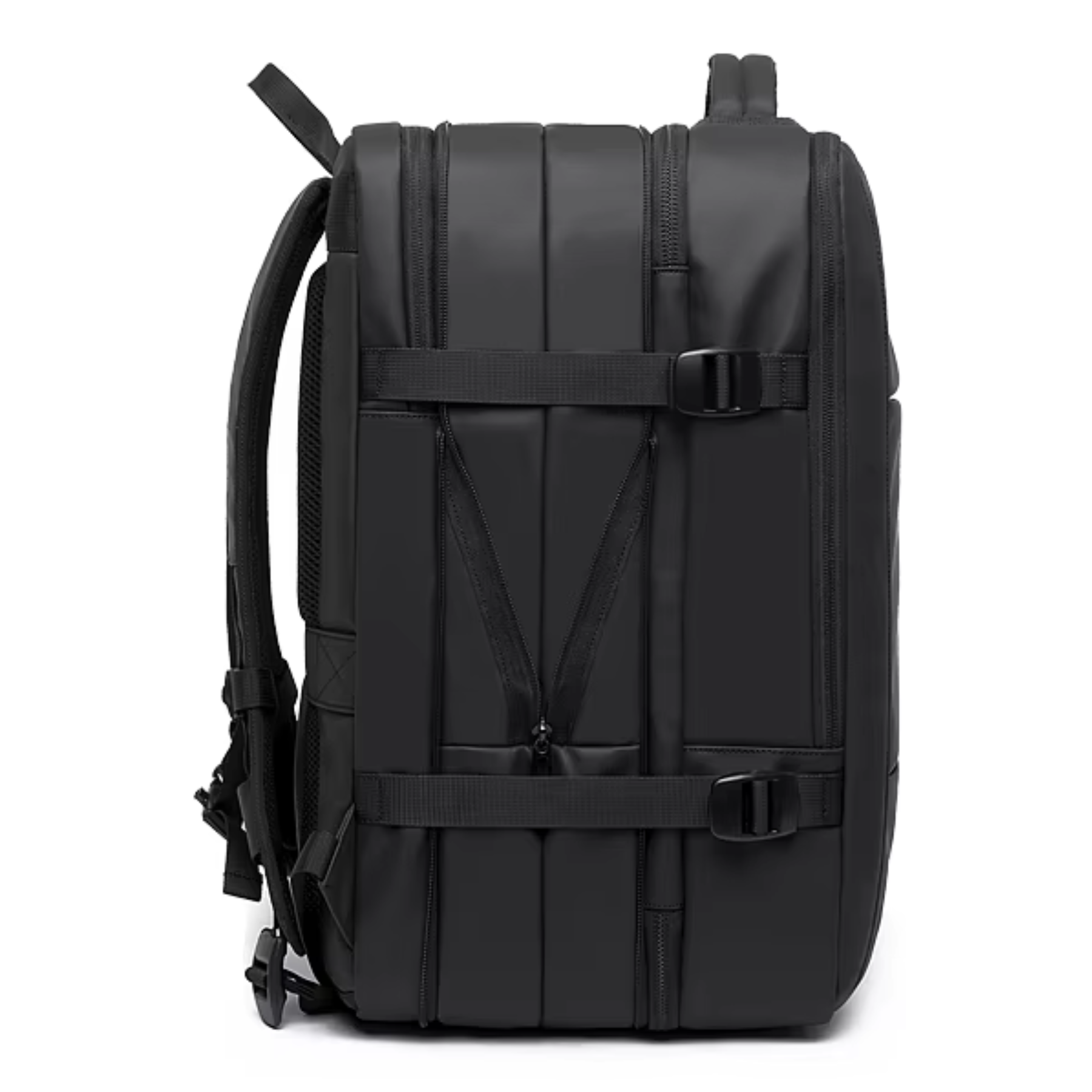 Bolso lateral da mochila TechVoyager Pro preta 45L com entrada USB externa