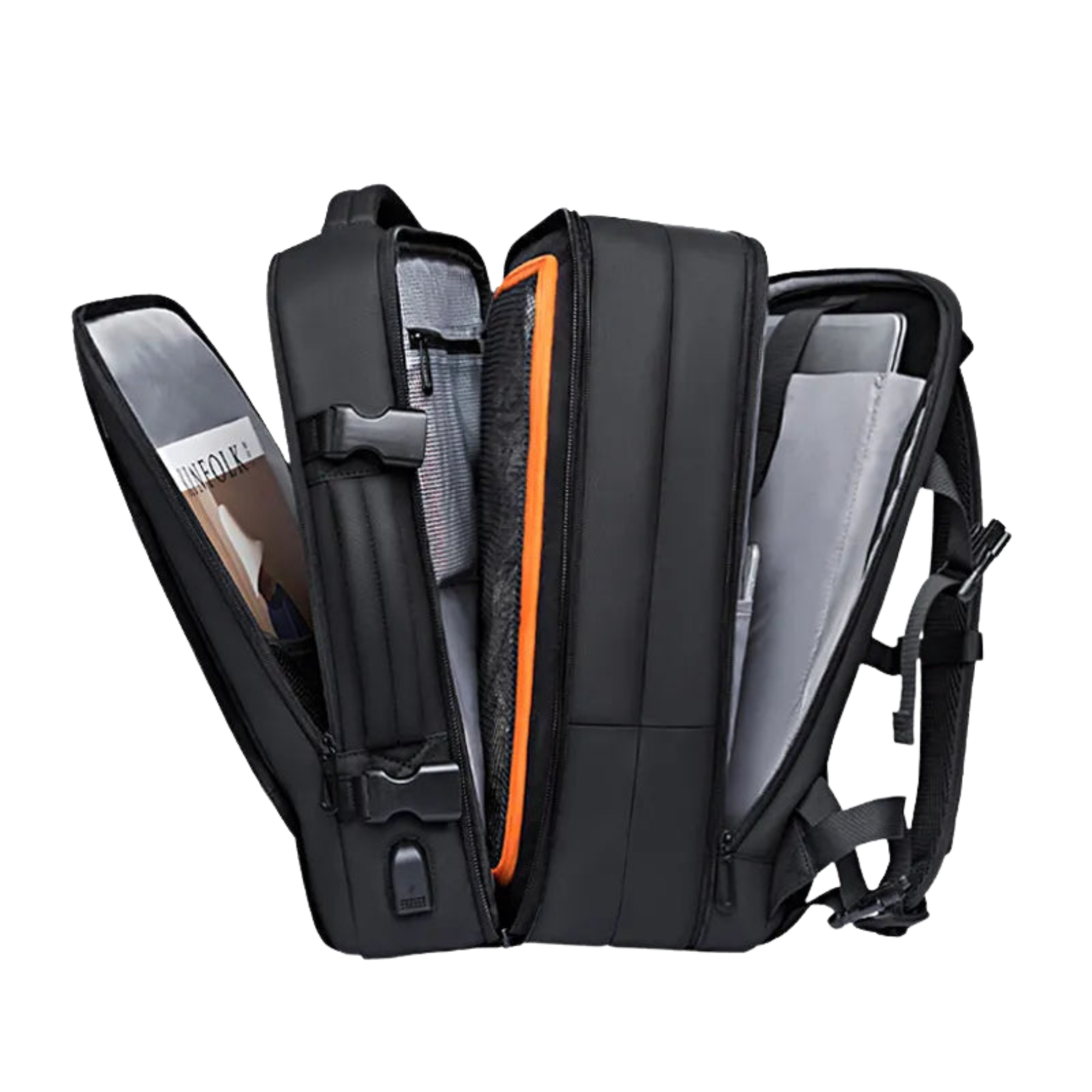 Detalhe da alça reforçada da mochila de viagem TechVoyager Pro preta 45L
