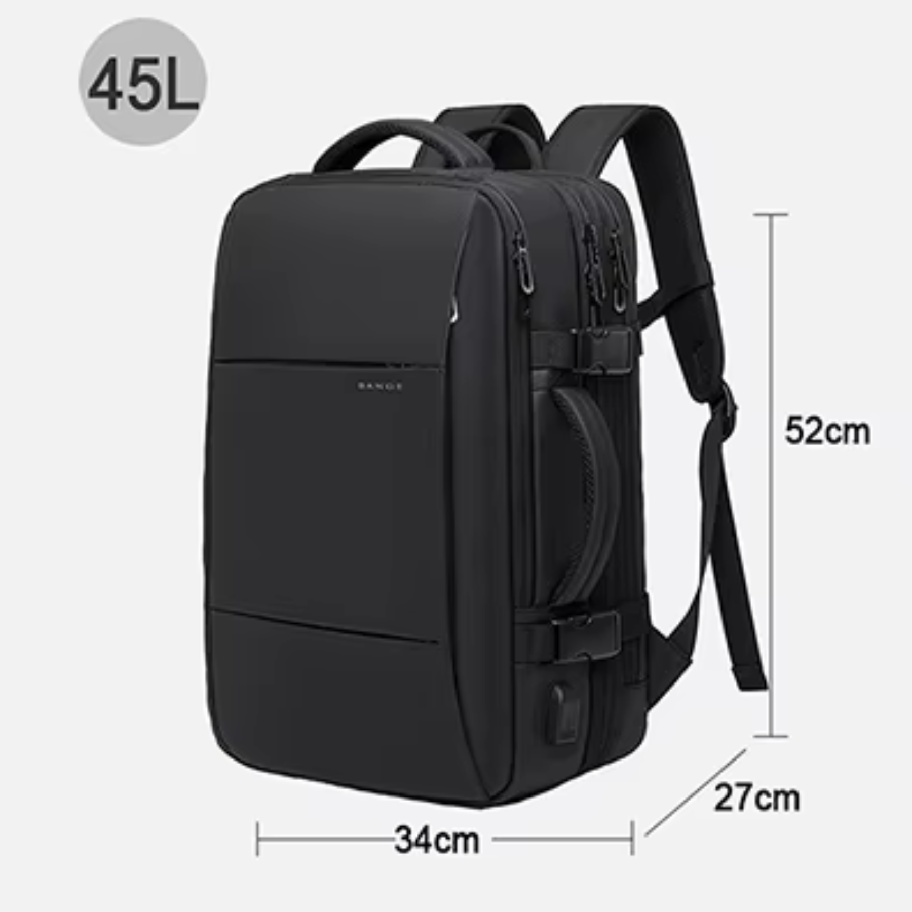 Detalhe da costura reforçada da mochila TechVoyager Pro preta 45L impermeável