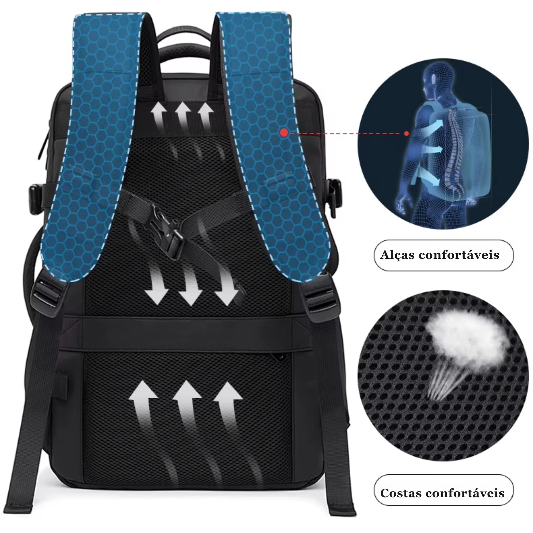 Mochila preta TechVoyager Pro 45L em uso no dia a dia urbano