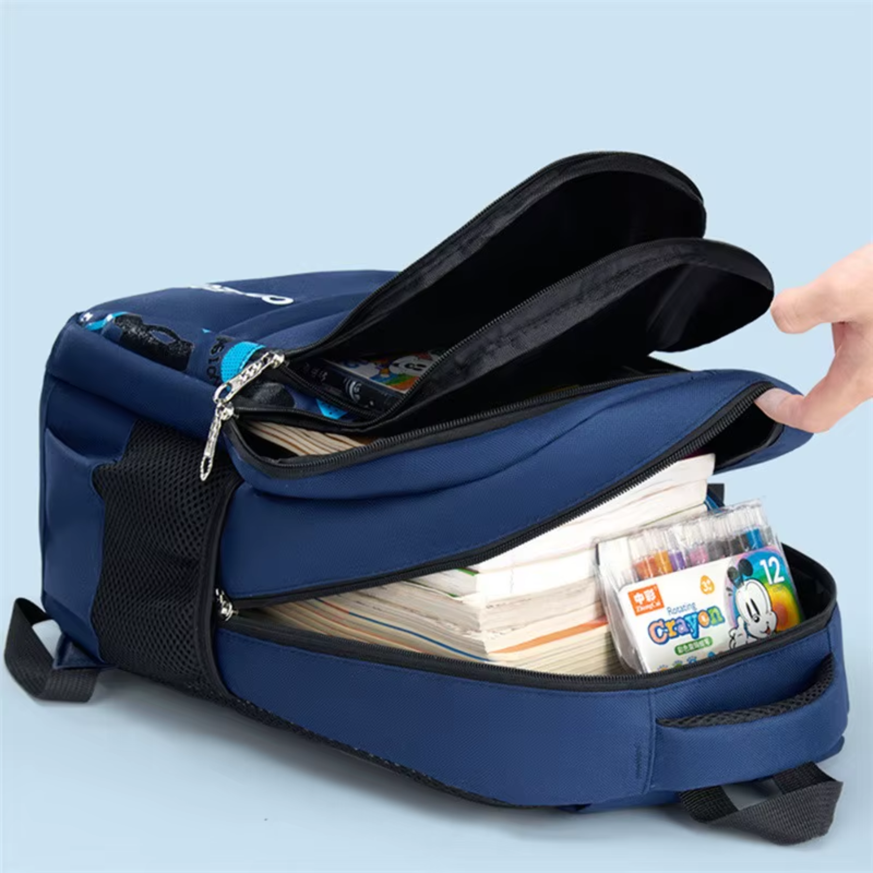 Mochila escolar azul moderna para meninos do ensino fundamental