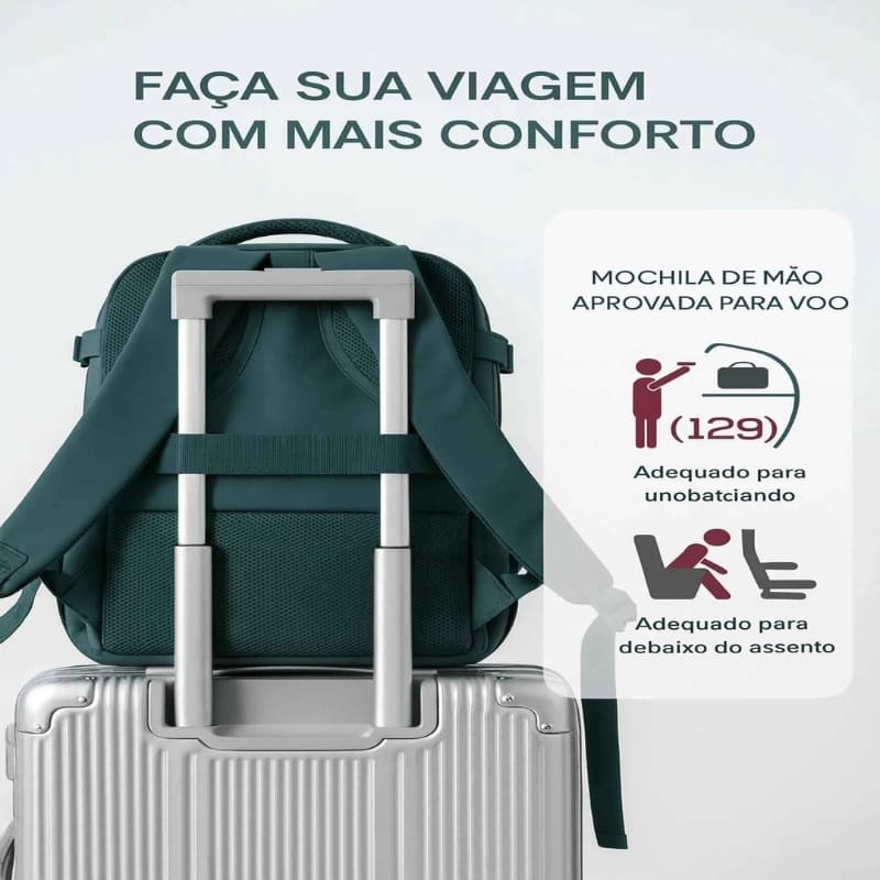 Abertura 180° para visualizar roupas, notebook e acessórios
