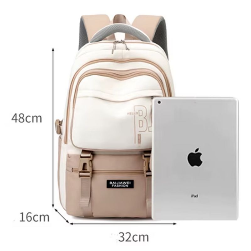 Mochila Escolar Feminina Bege Premium BaijiStar Medidas