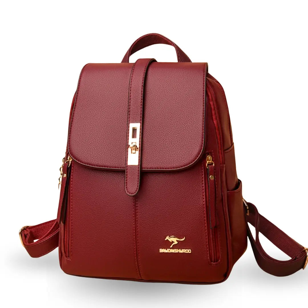 mochila feminina vermelha de couro 