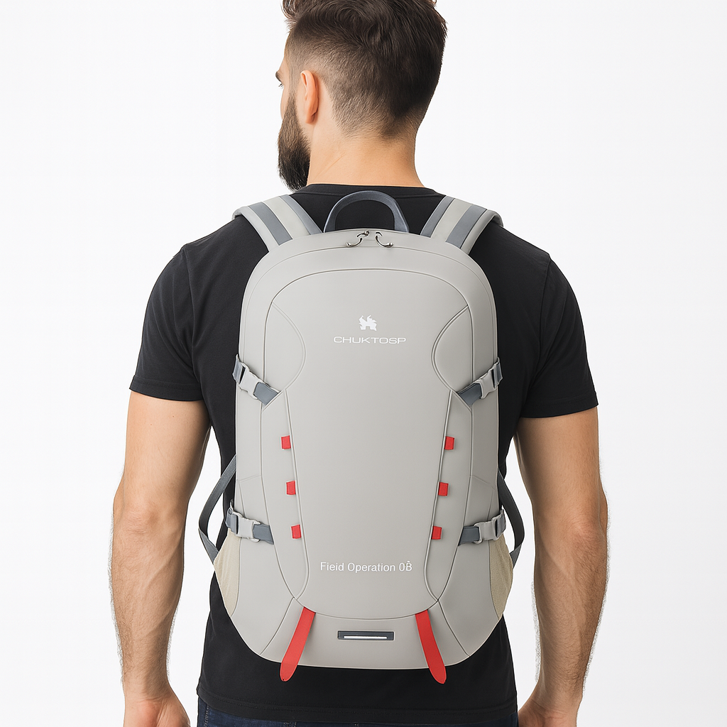 Homem usando a mochila branca 