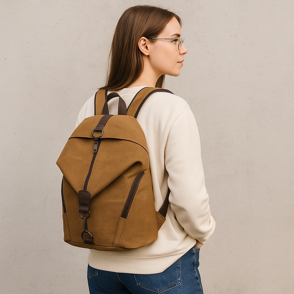 mochila bege de lona feminina 