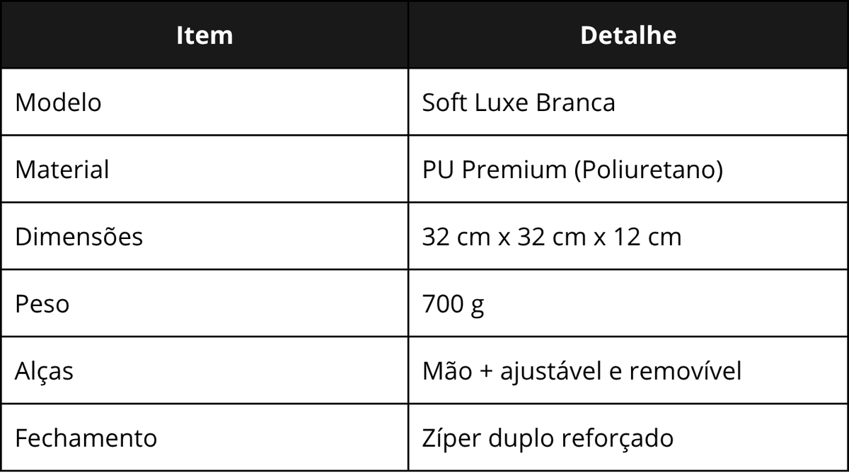 Especificações técnicas da Soft Luxe
