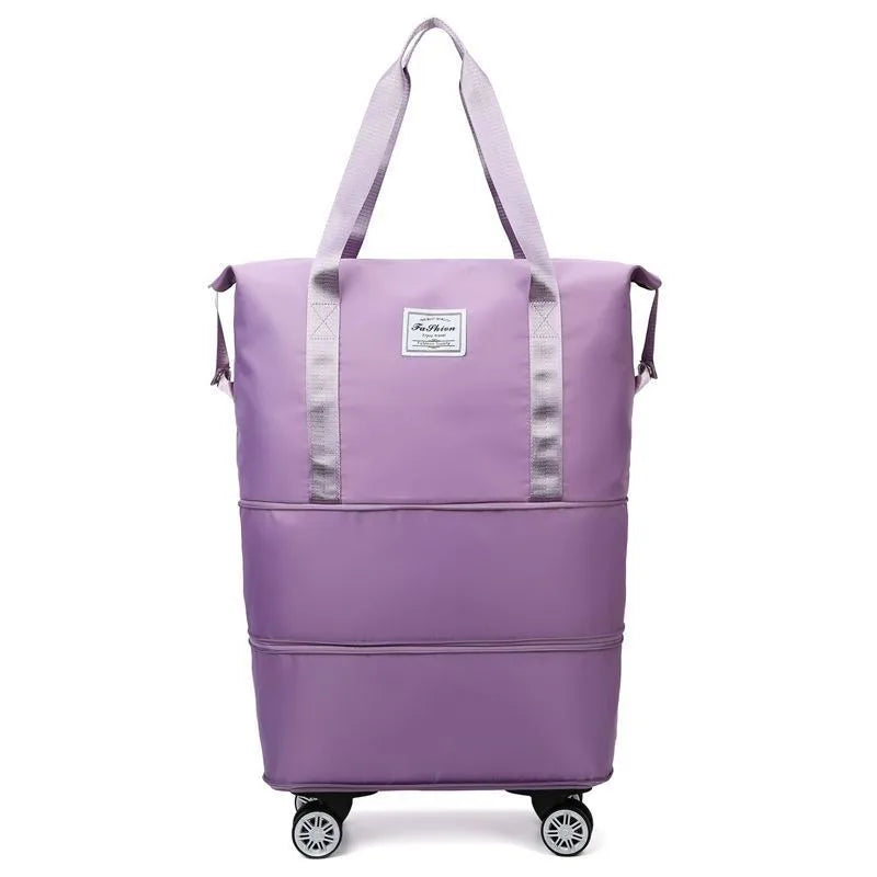 Bolsa de viagem feminina preta expansível em Oxford resistente vista frontal