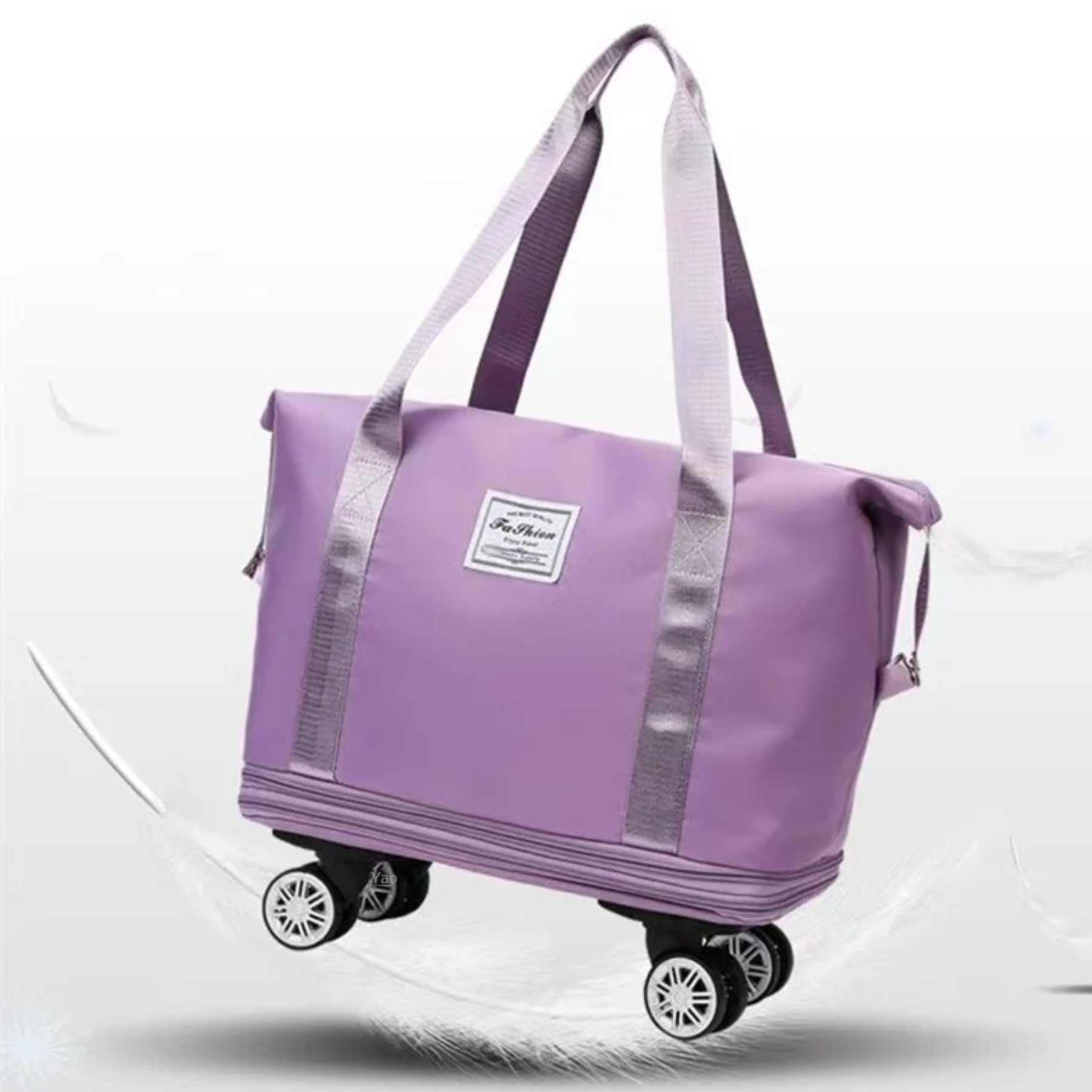 Interior organizado da bolsa de viagem rosa feminina expansível com bolsos internos